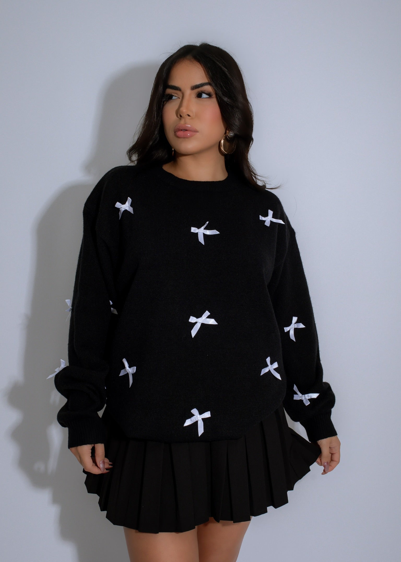 Ribbon Charm Knit Sweater Black