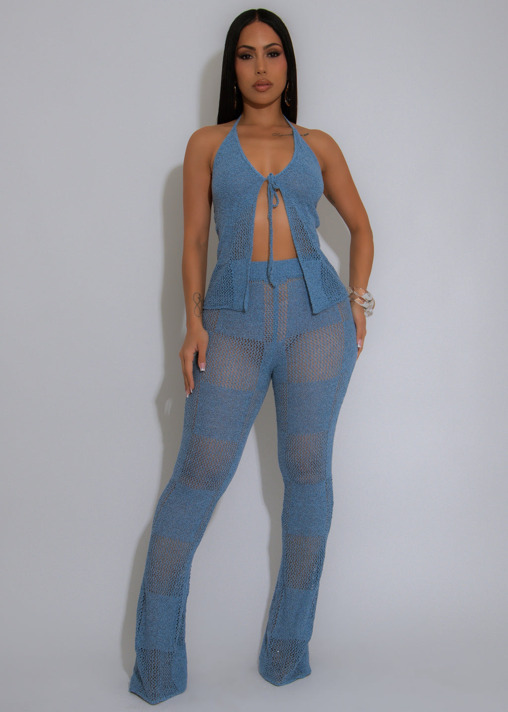 Coastal Chill Knit Pant Set Blue