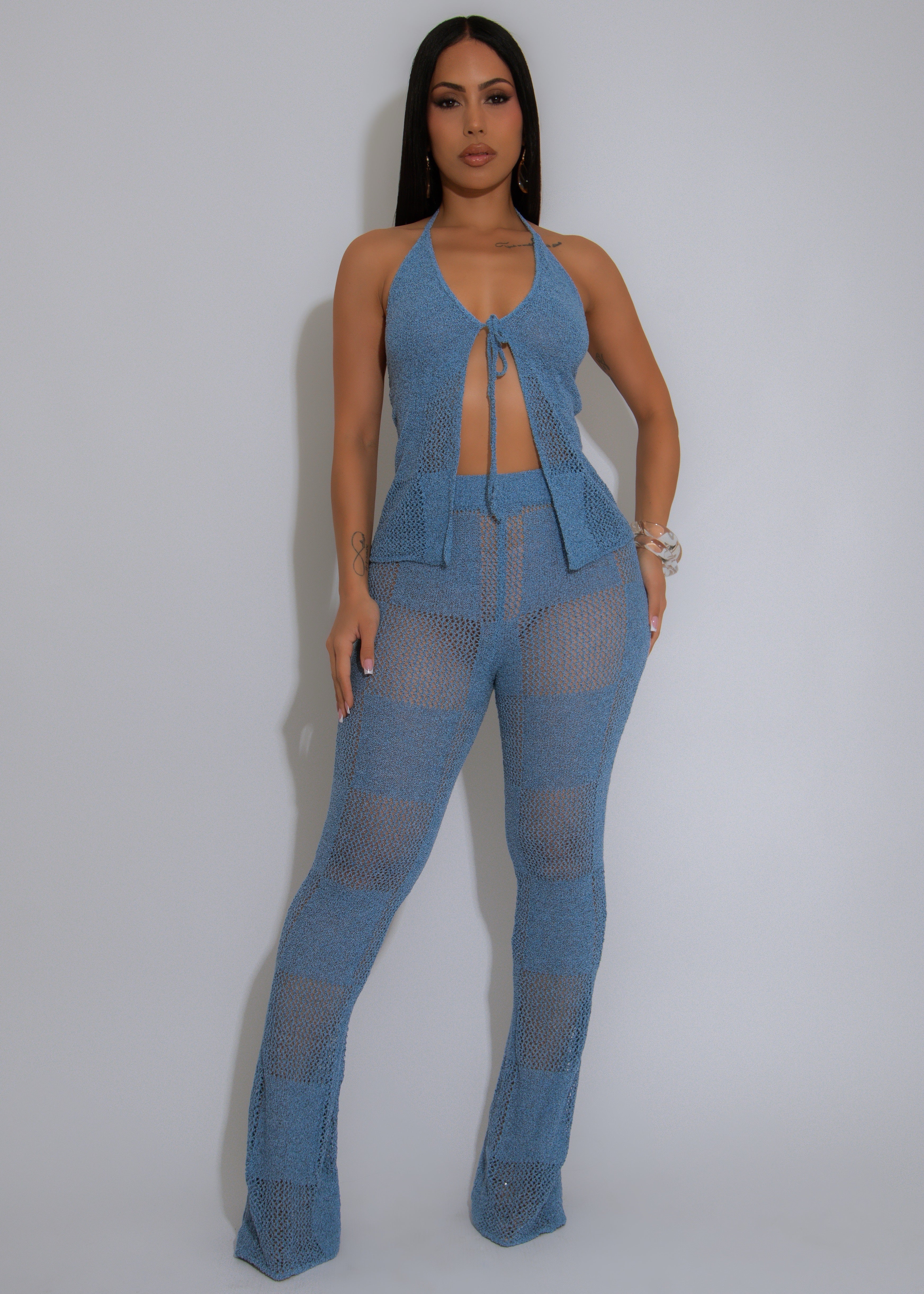 Coastal Chill Knit Pant Set Blue
