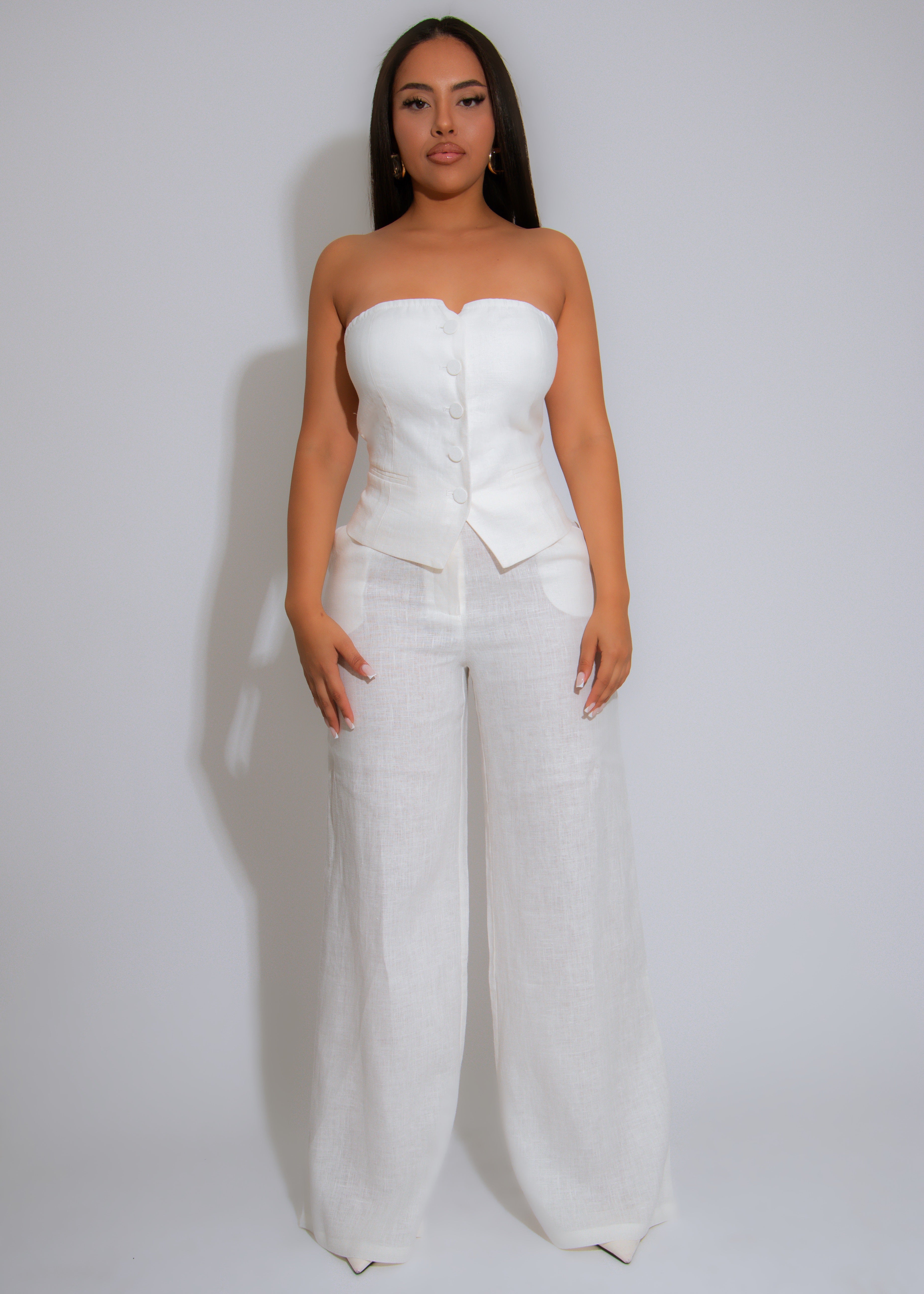 Timeless Linen Power Pant Set White