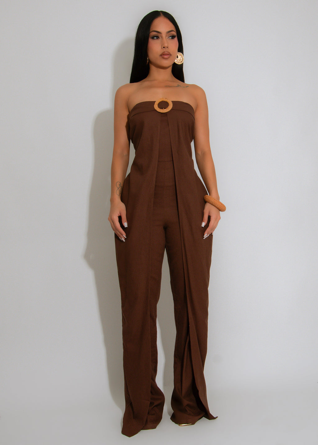 Terra Belted Linen Jumpsuit Brown
