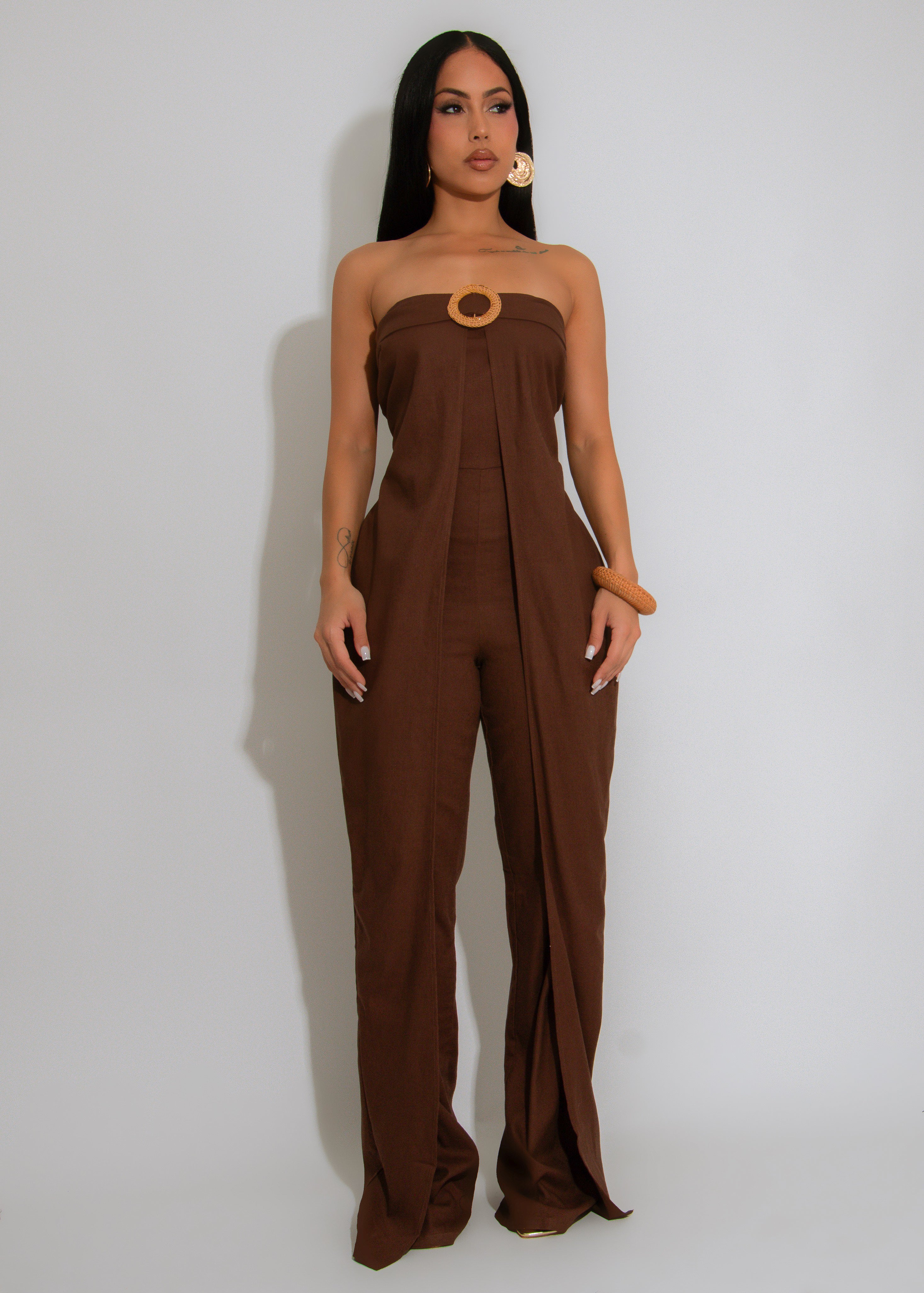 Terra Belted Linen Jumpsuit Brown