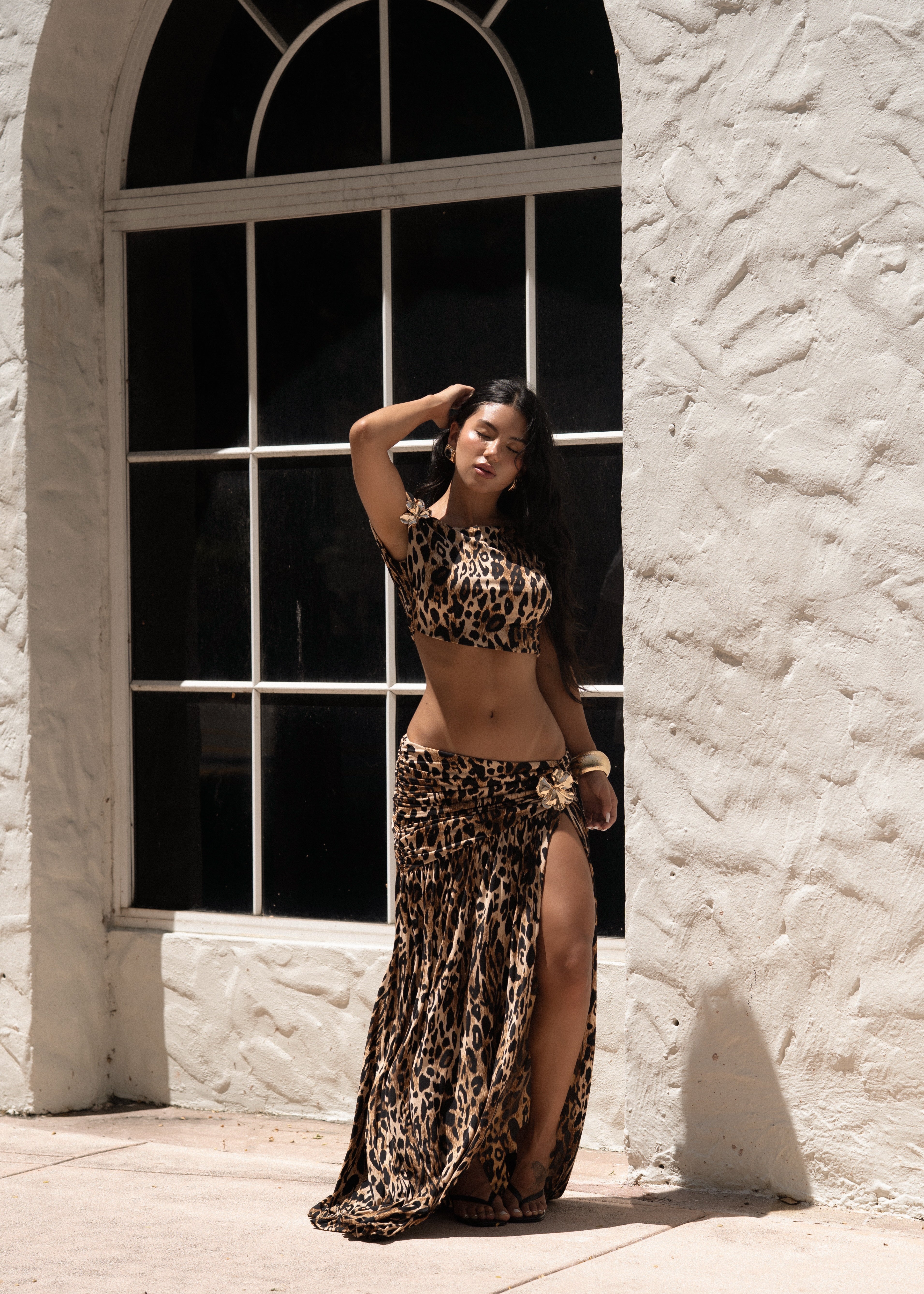 Opulence Bloom Ruched Skirt Set Black