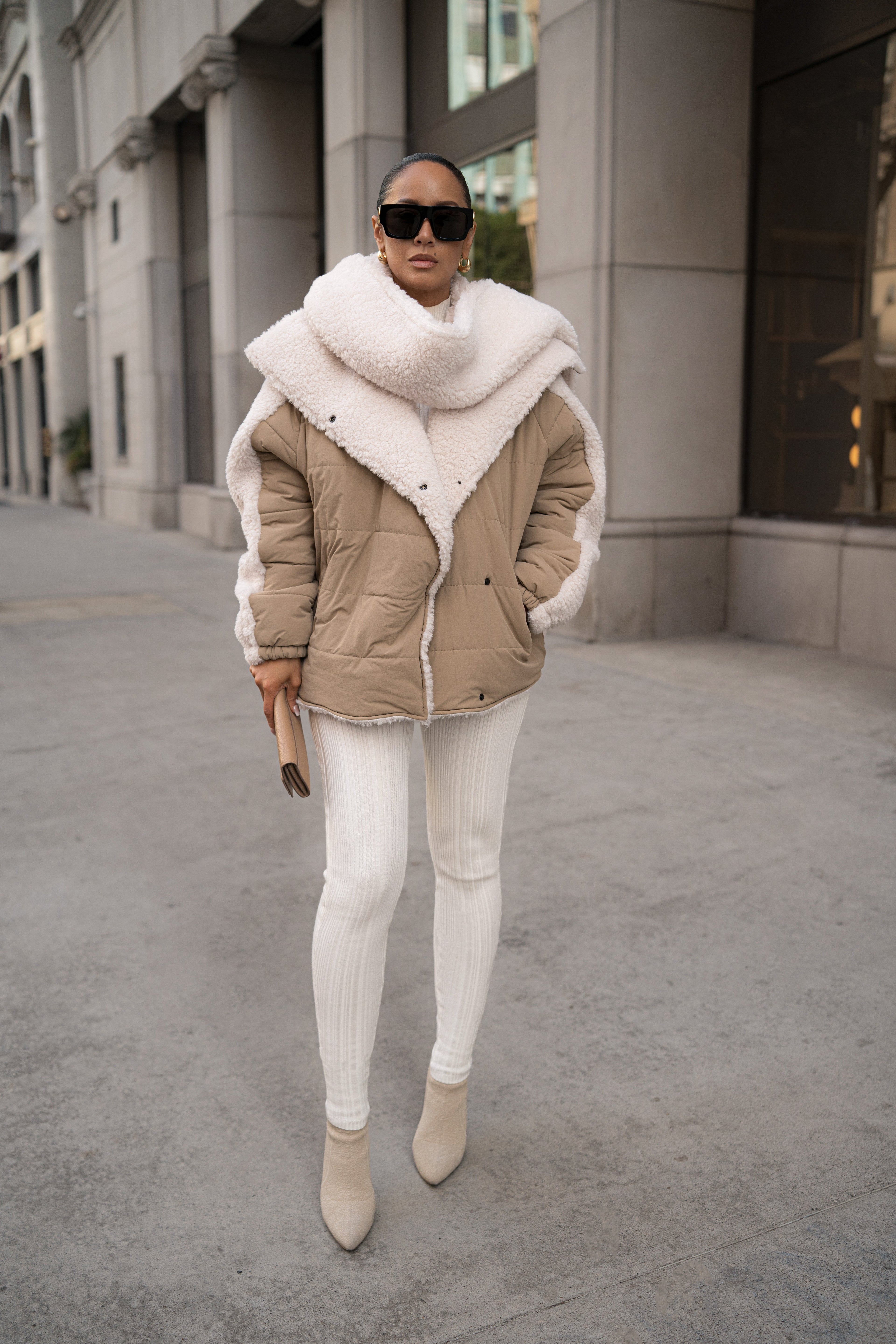 Beige/Ivory Contrast Sherpa Jacket