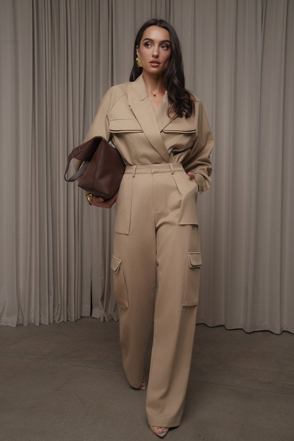 Tan Sculpted Cargo Pants