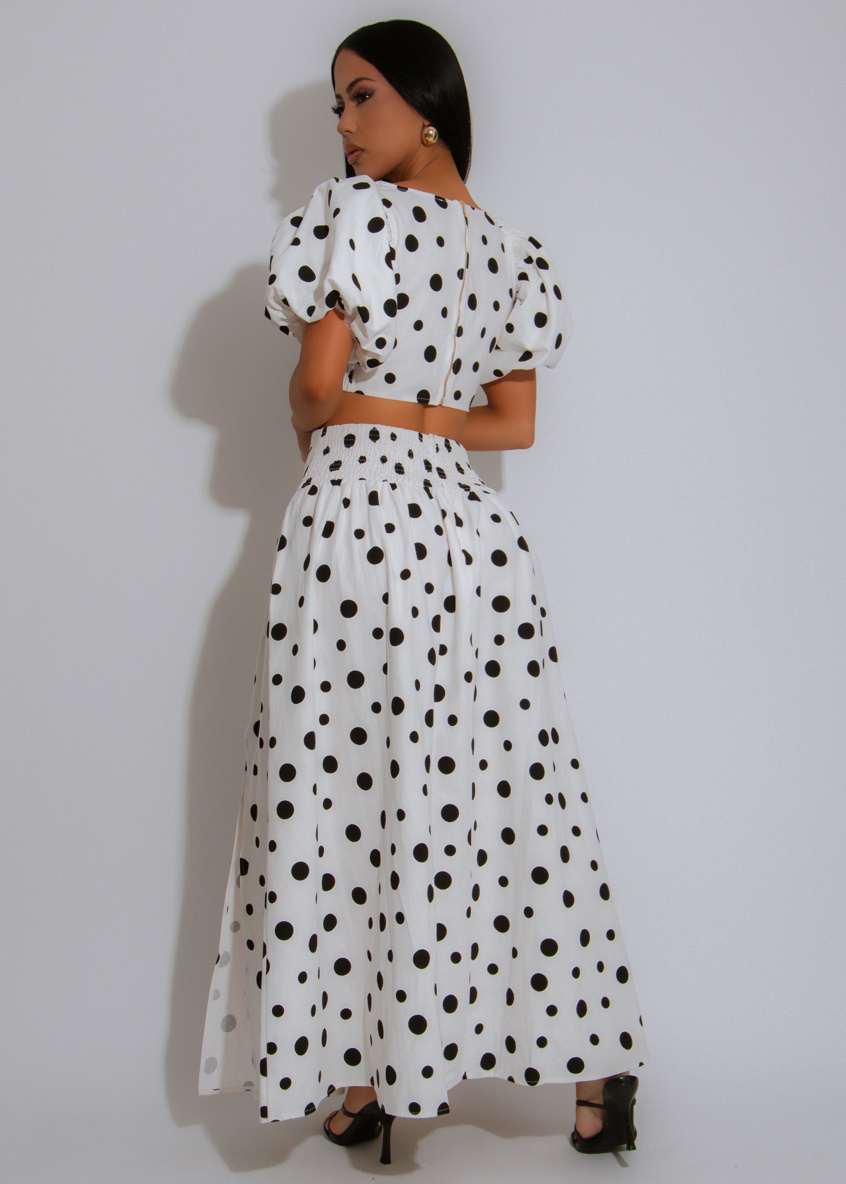 Dot Affair Linen Skirt Set White