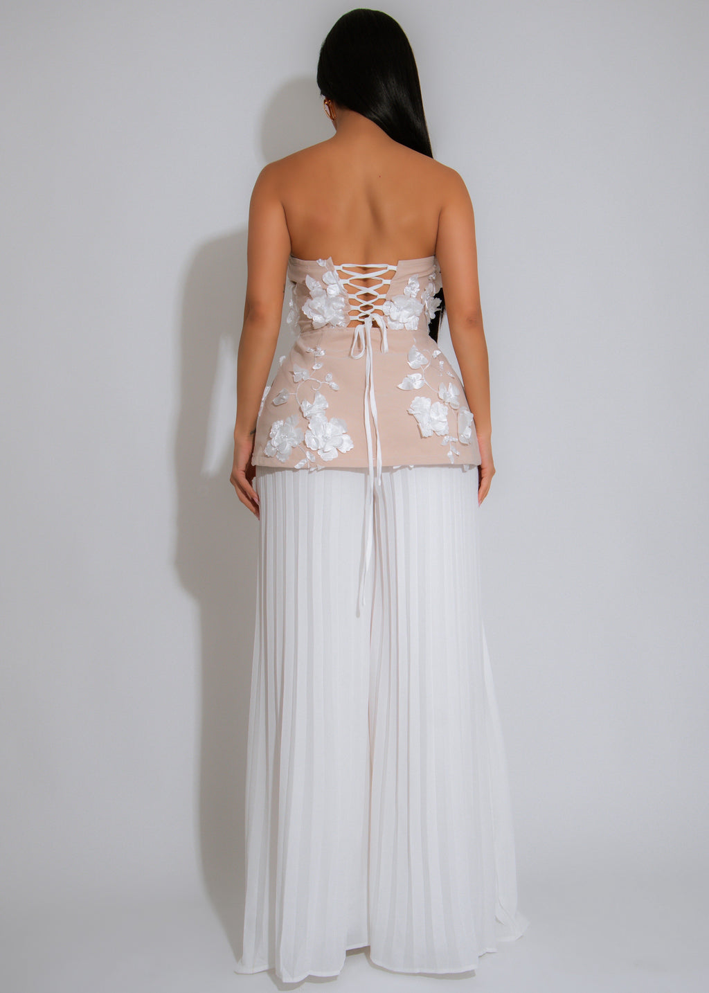 Petal Whispers Floral Pearls Pant Set White