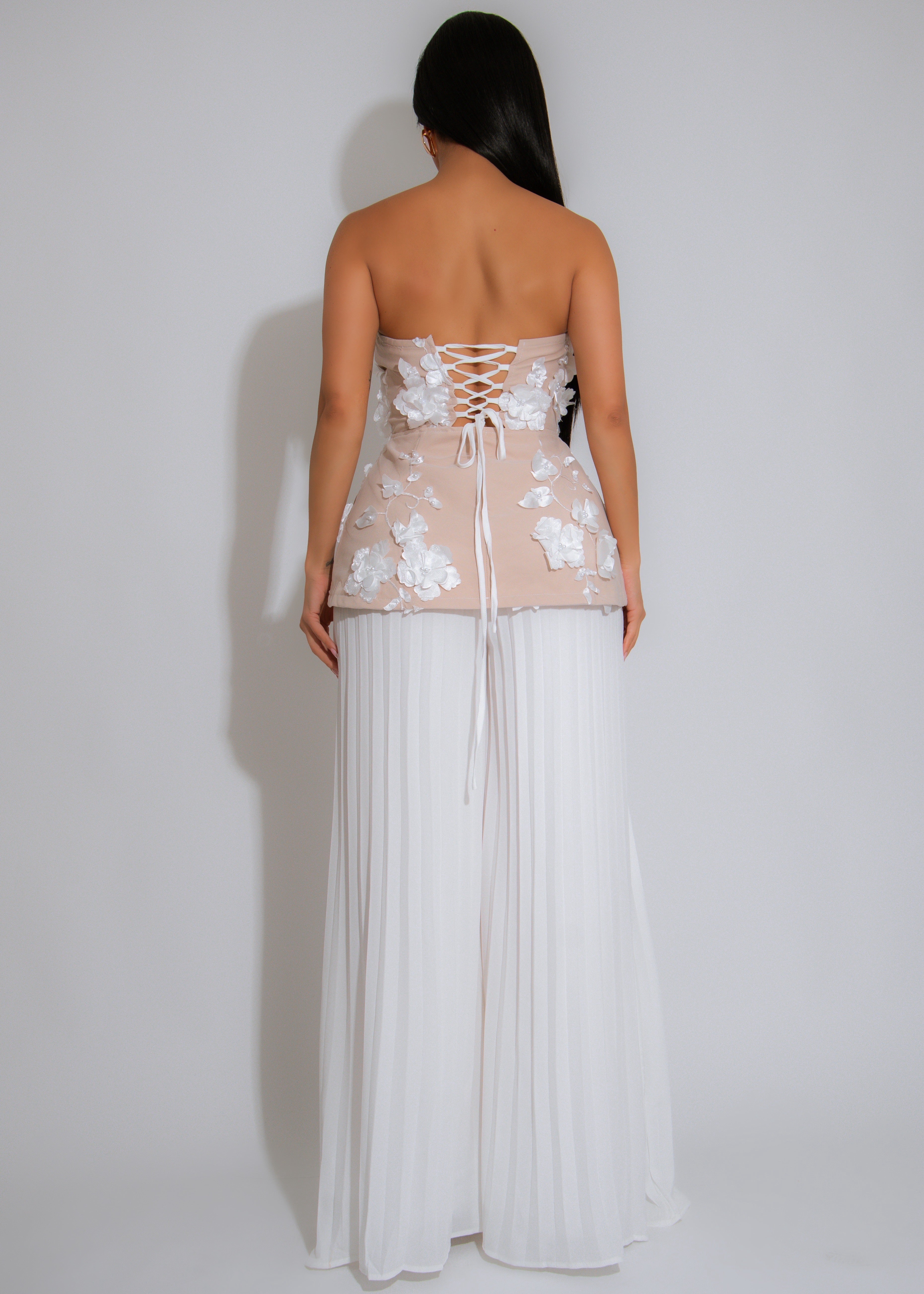 Petal Whispers Floral Pearls Pant Set White