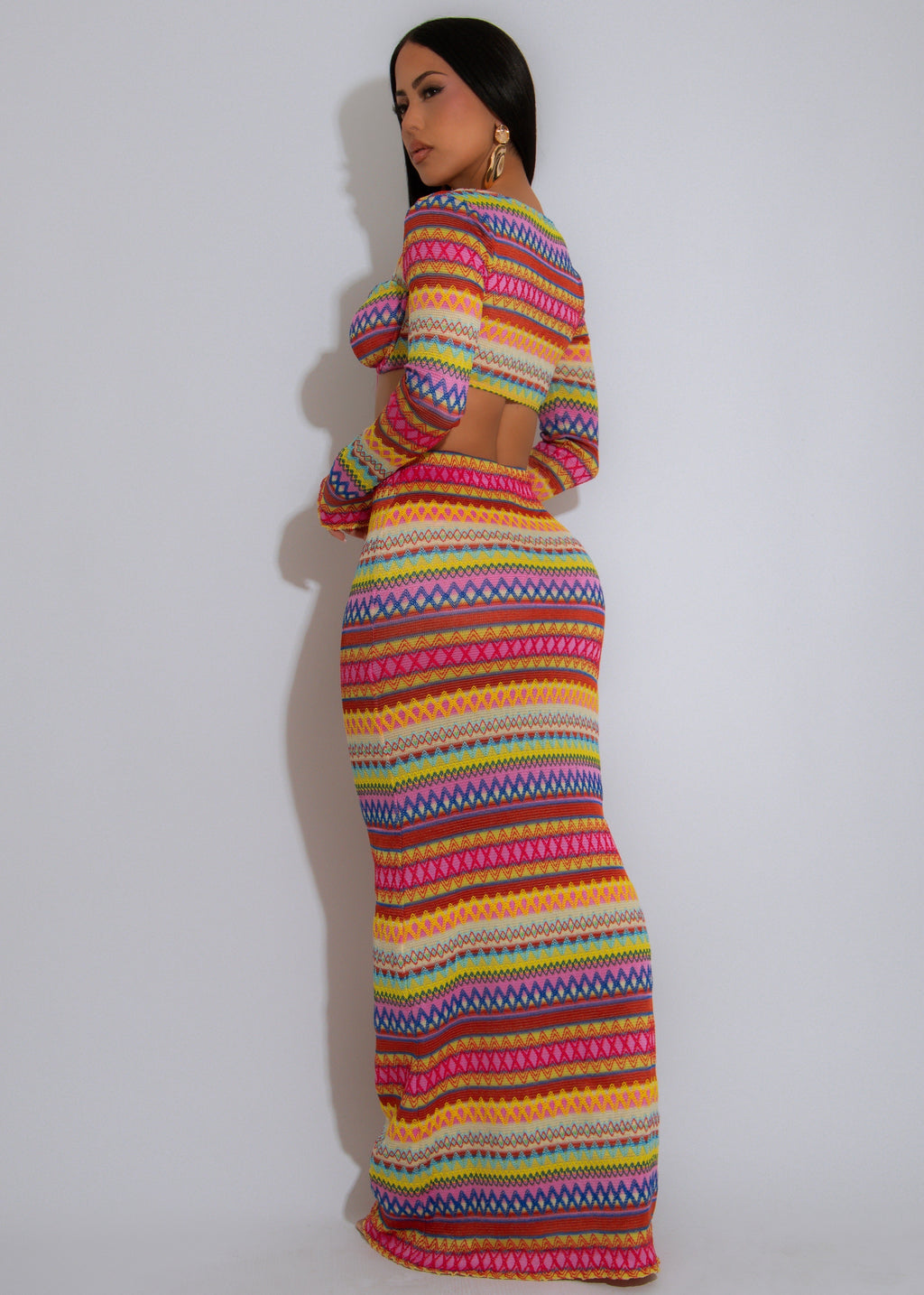 Boho Essence Knit Skirt Set Pink