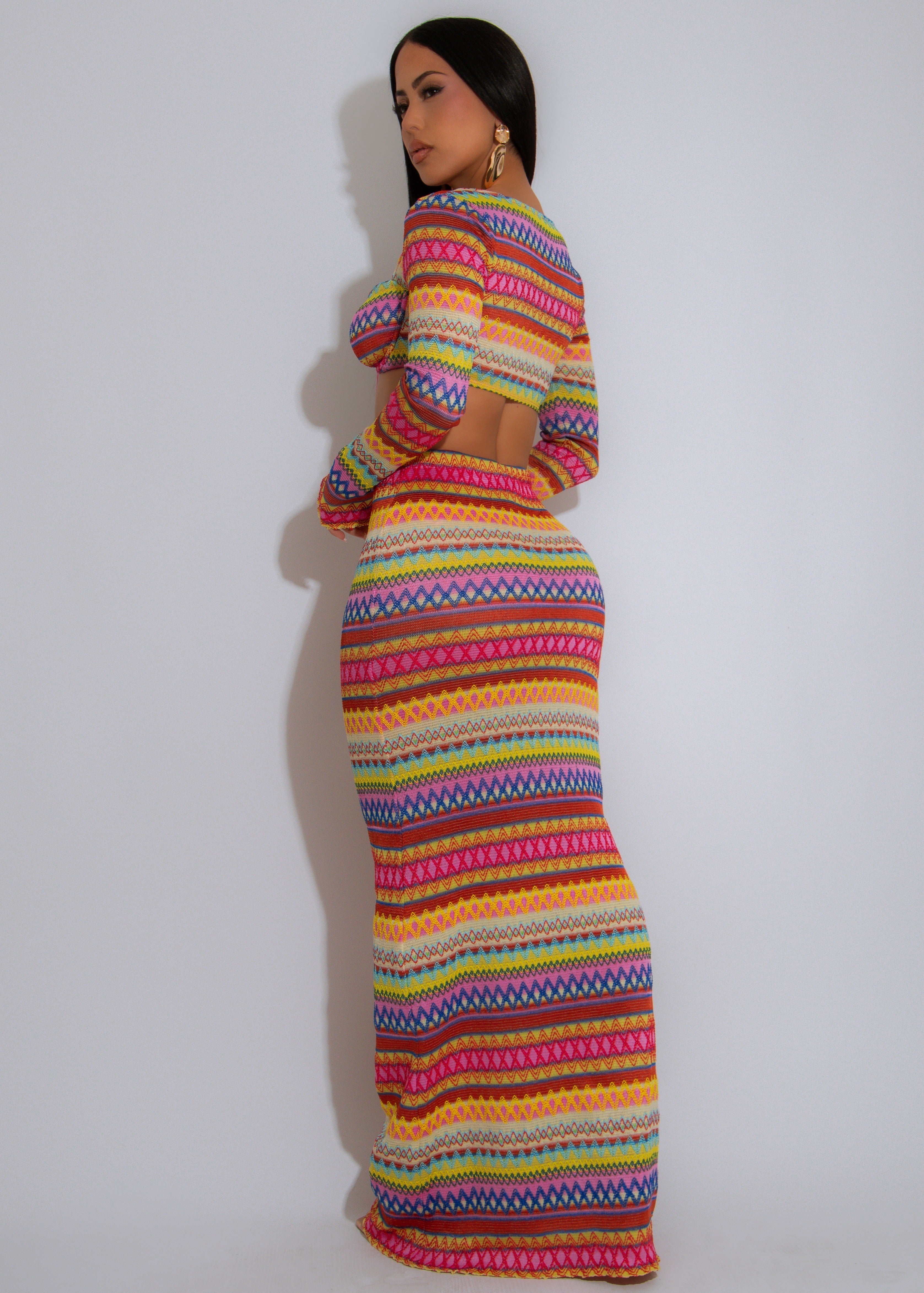 Boho Essence Knit Skirt Set Pink