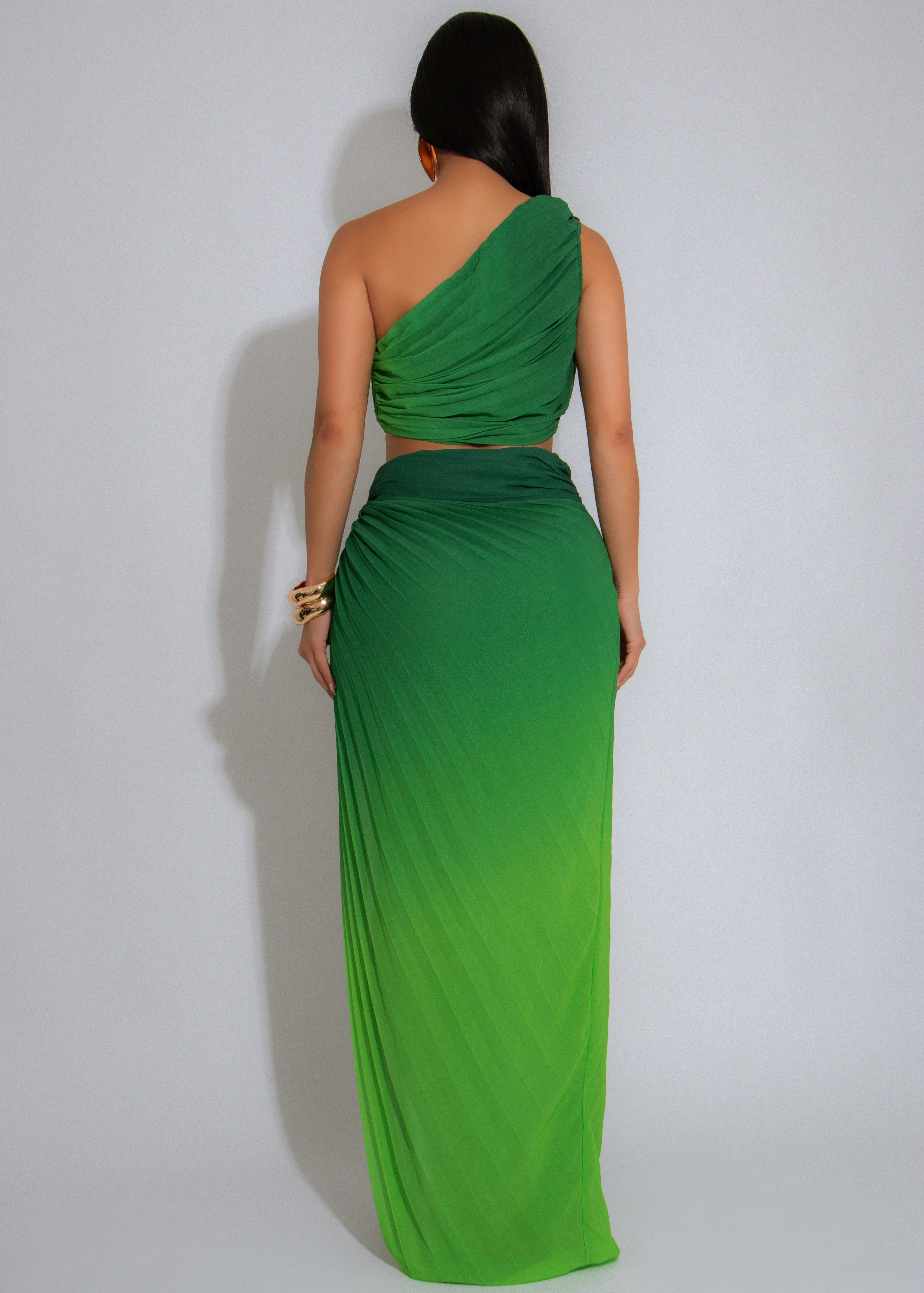 Parisian Days Ruched Skirt Set Green