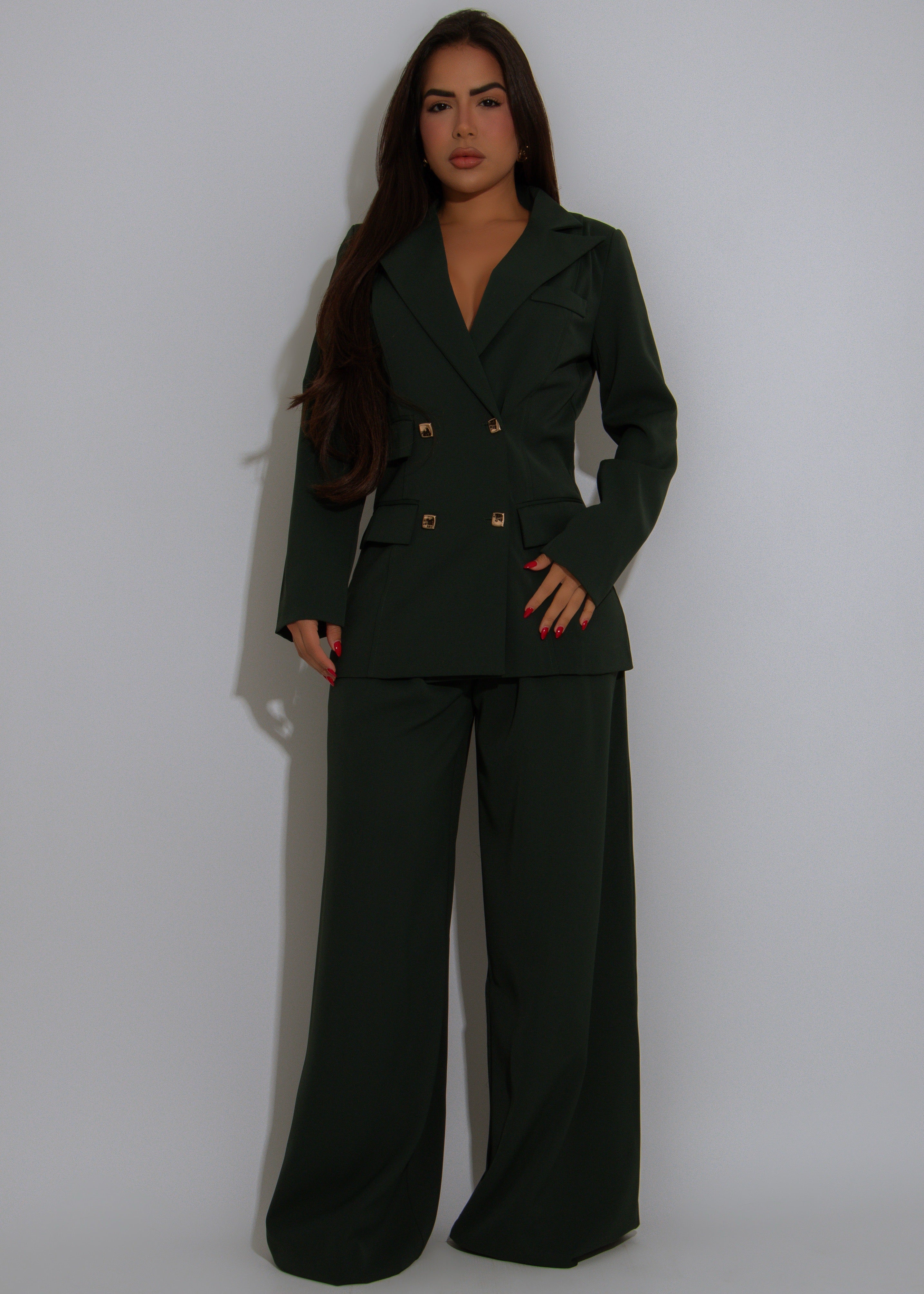 Executive Drama Pant Set Green