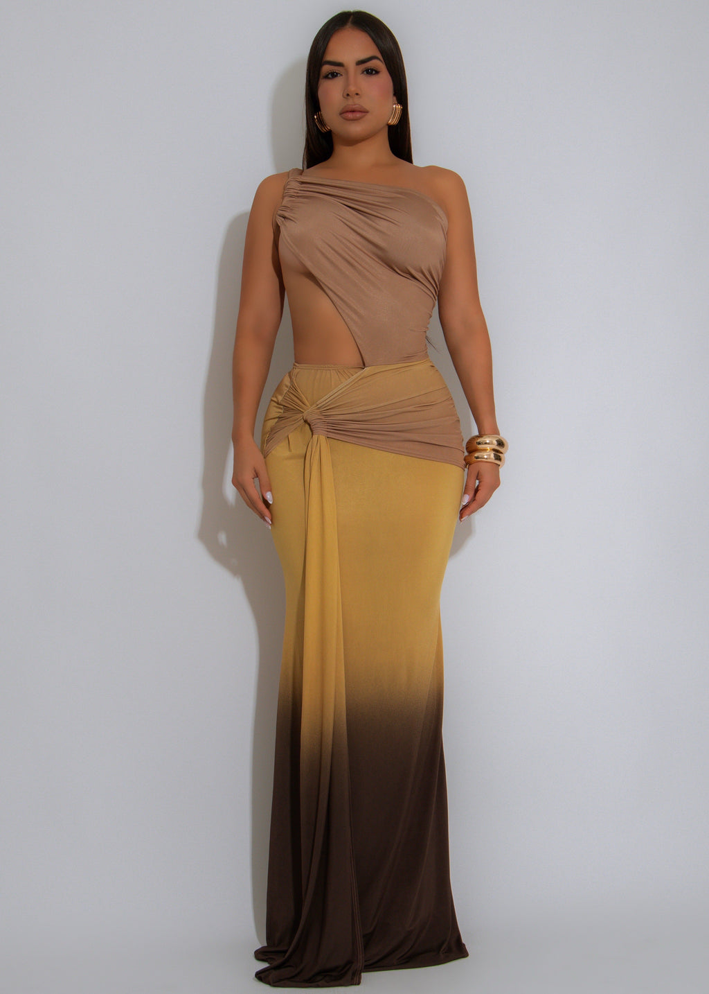 Afterglow Aura Ruched Maxi Dress Yellow