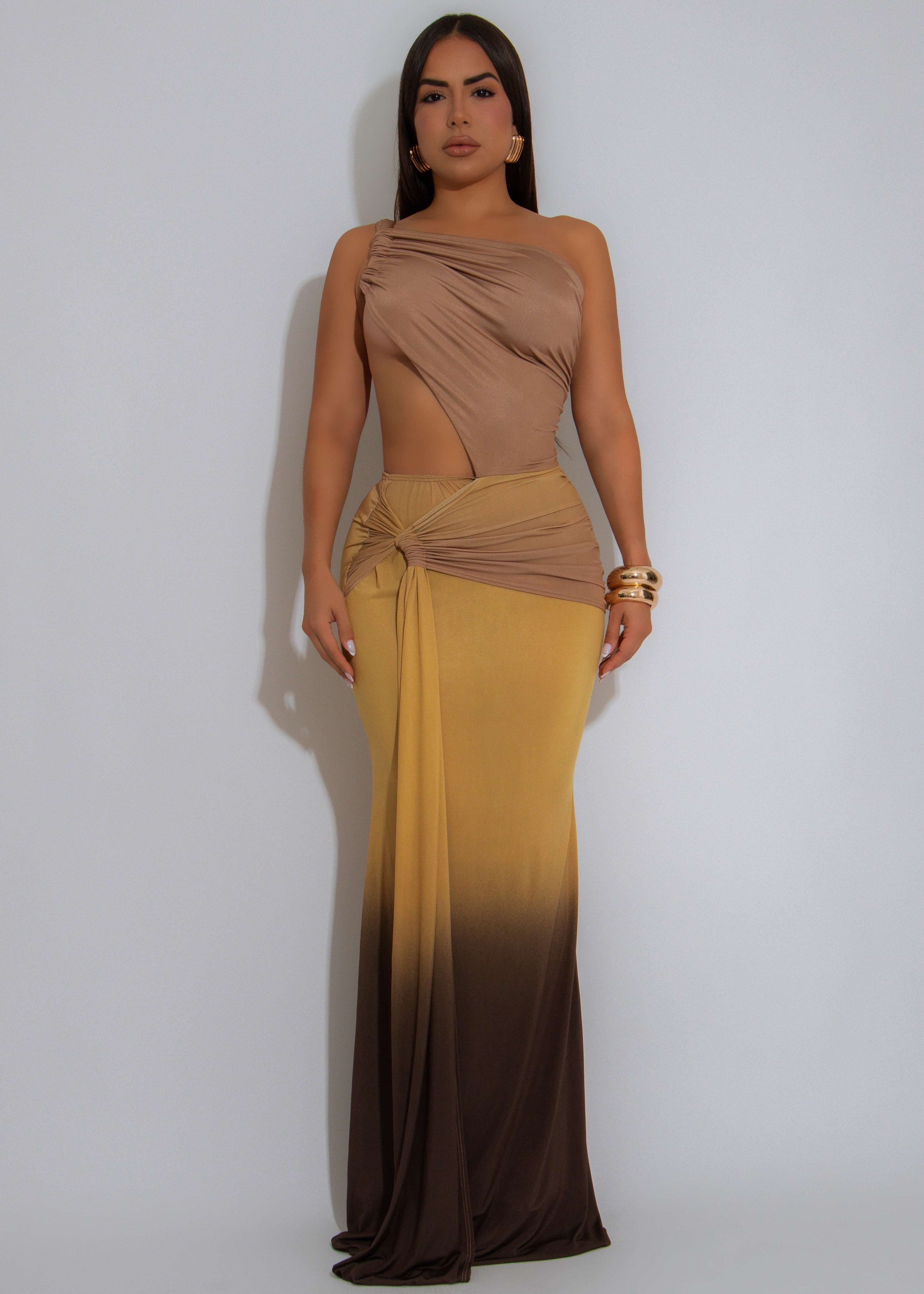 Afterglow Aura Ruched Maxi Dress Yellow