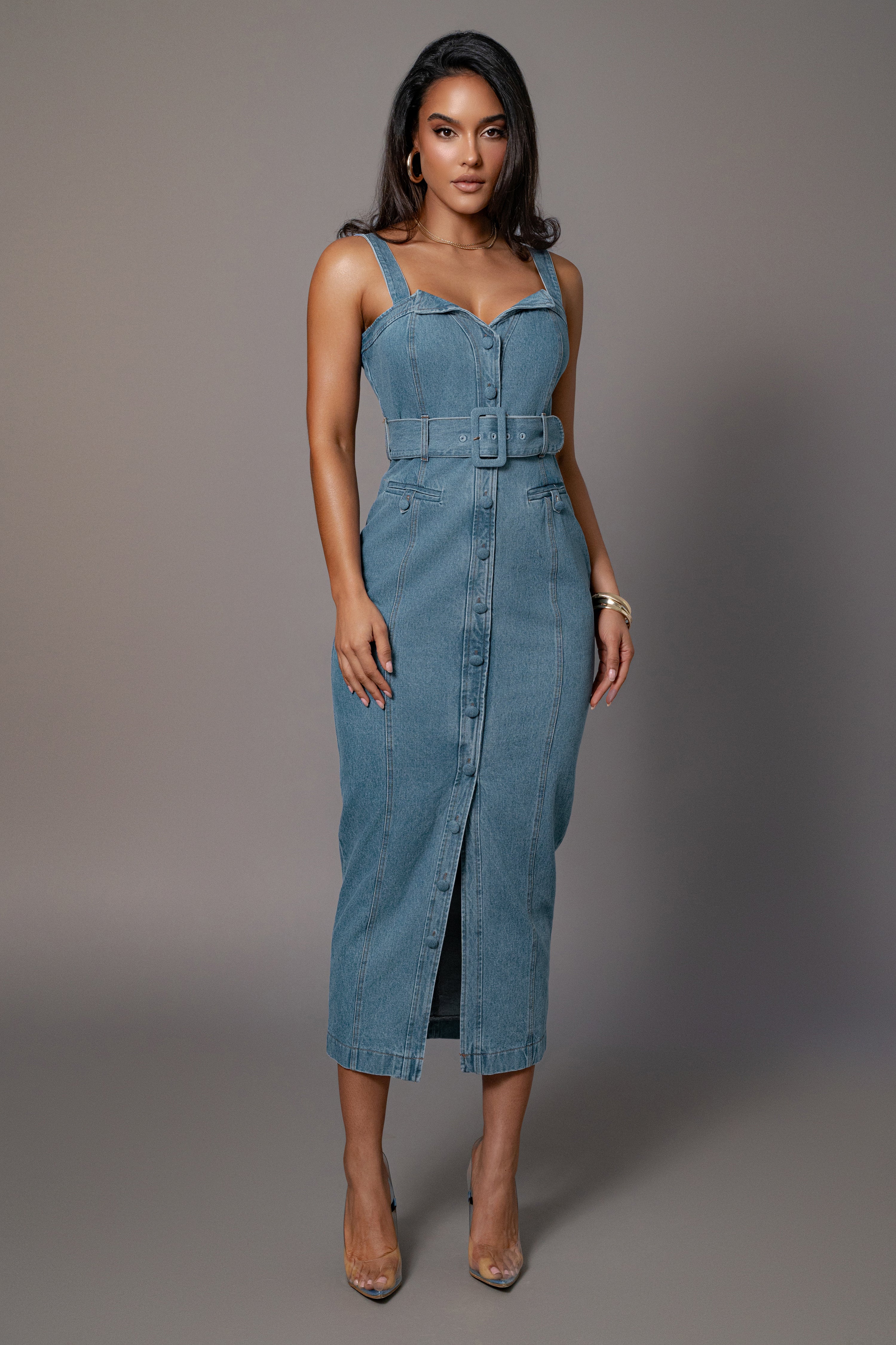 Medium Wash Celene Denim Maxi Dress