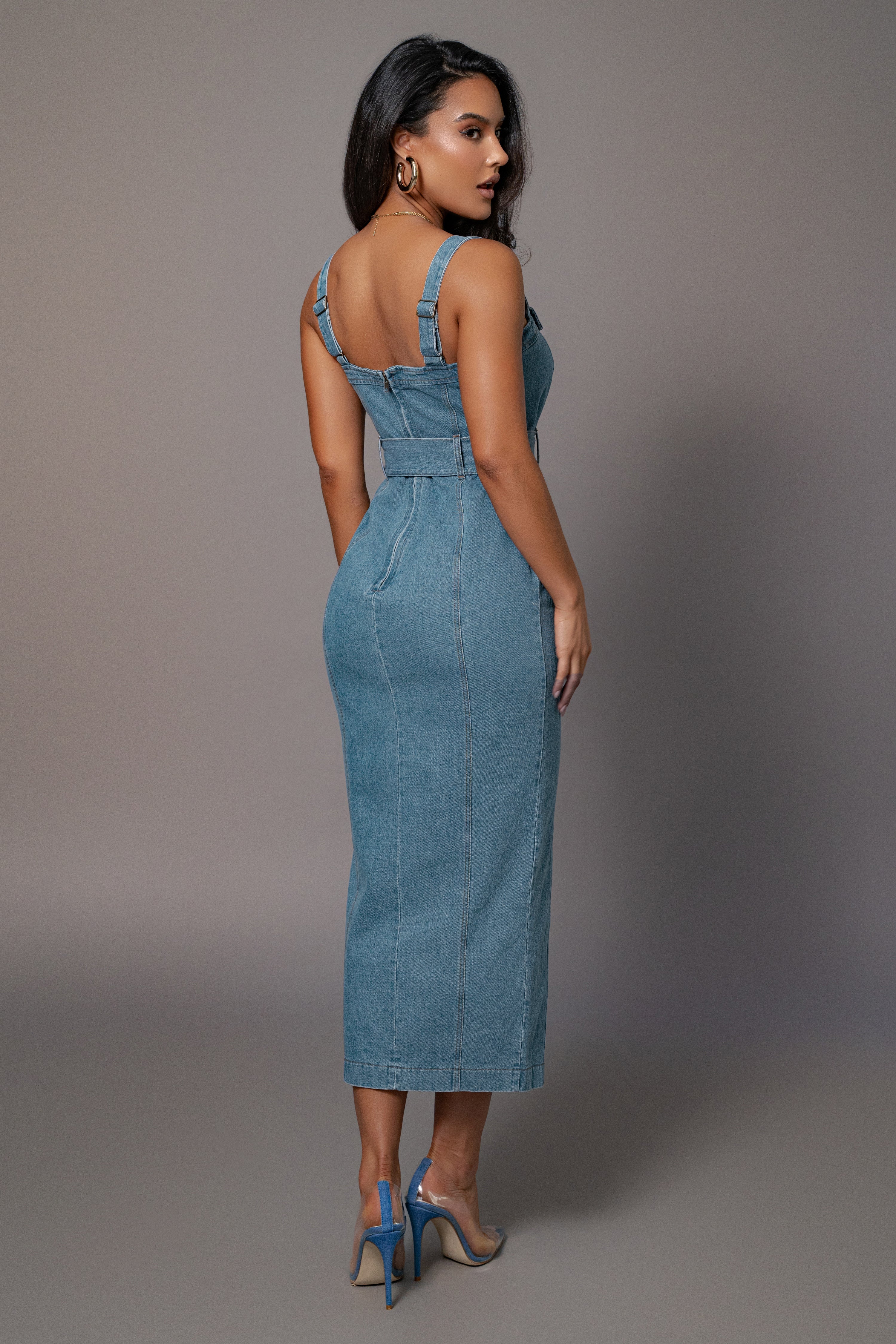 Medium Wash Celene Denim Maxi Dress