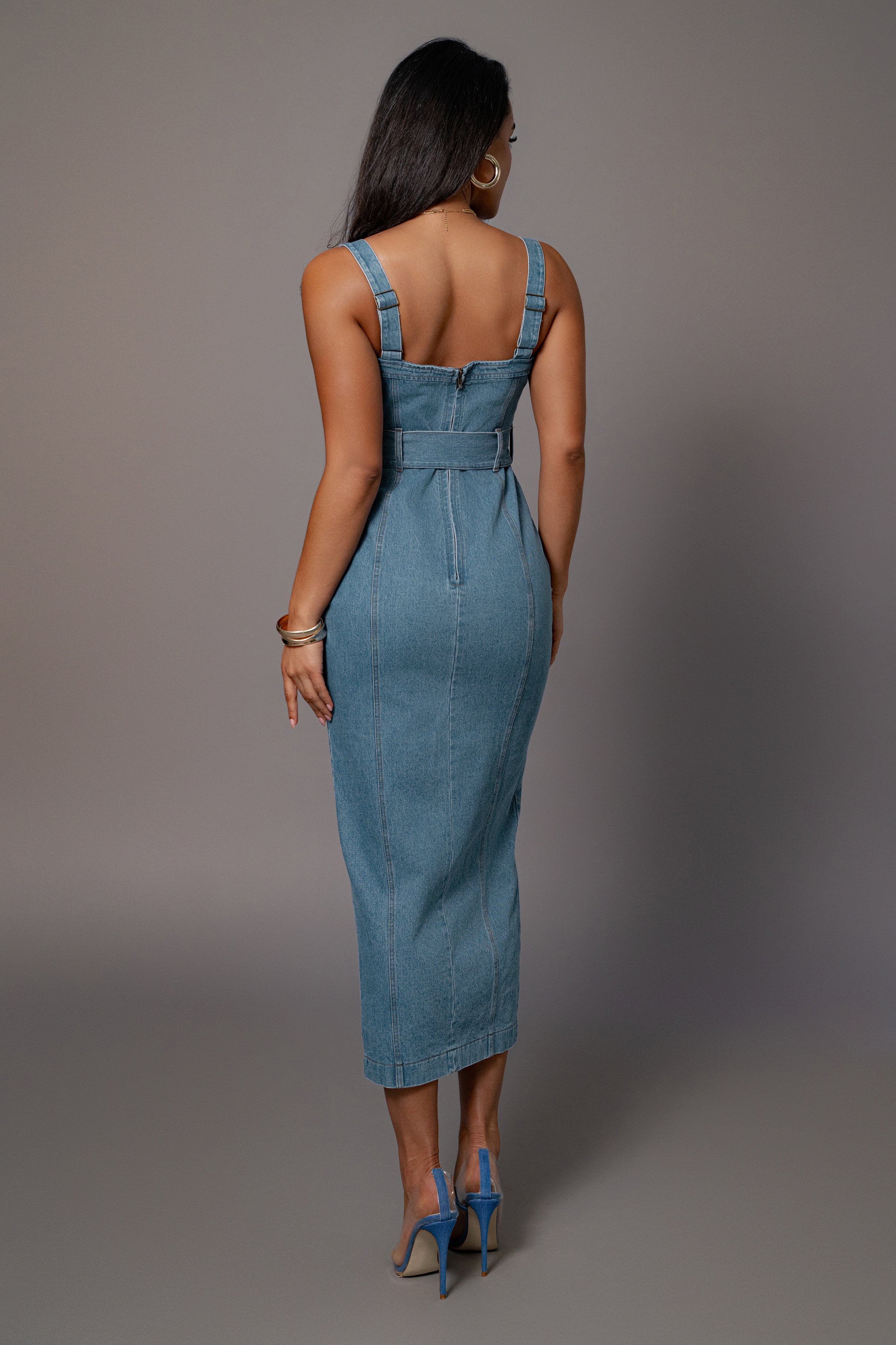 Medium Wash Celene Denim Maxi Dress