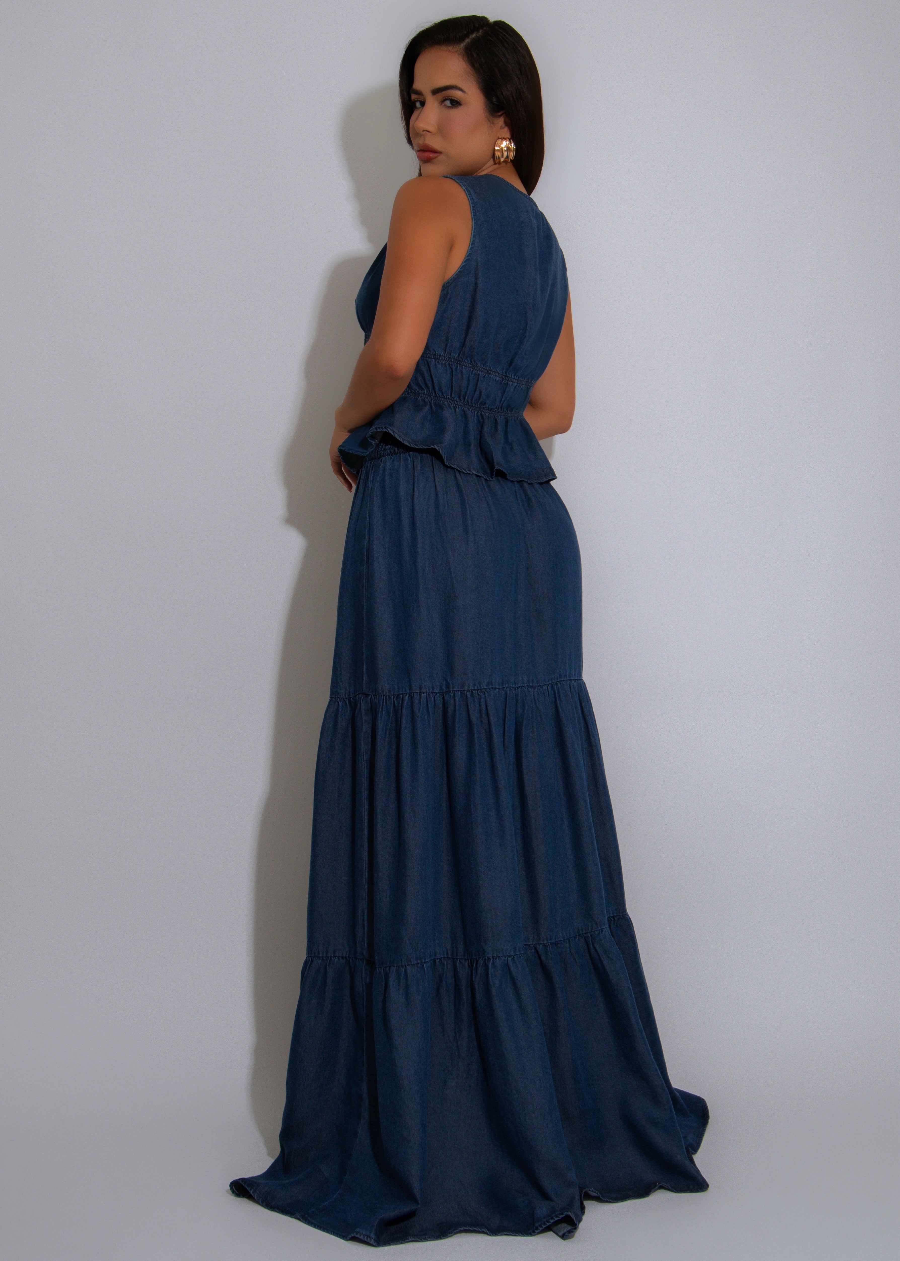 Wanderlight Ruched Skirt Set Dark Denim