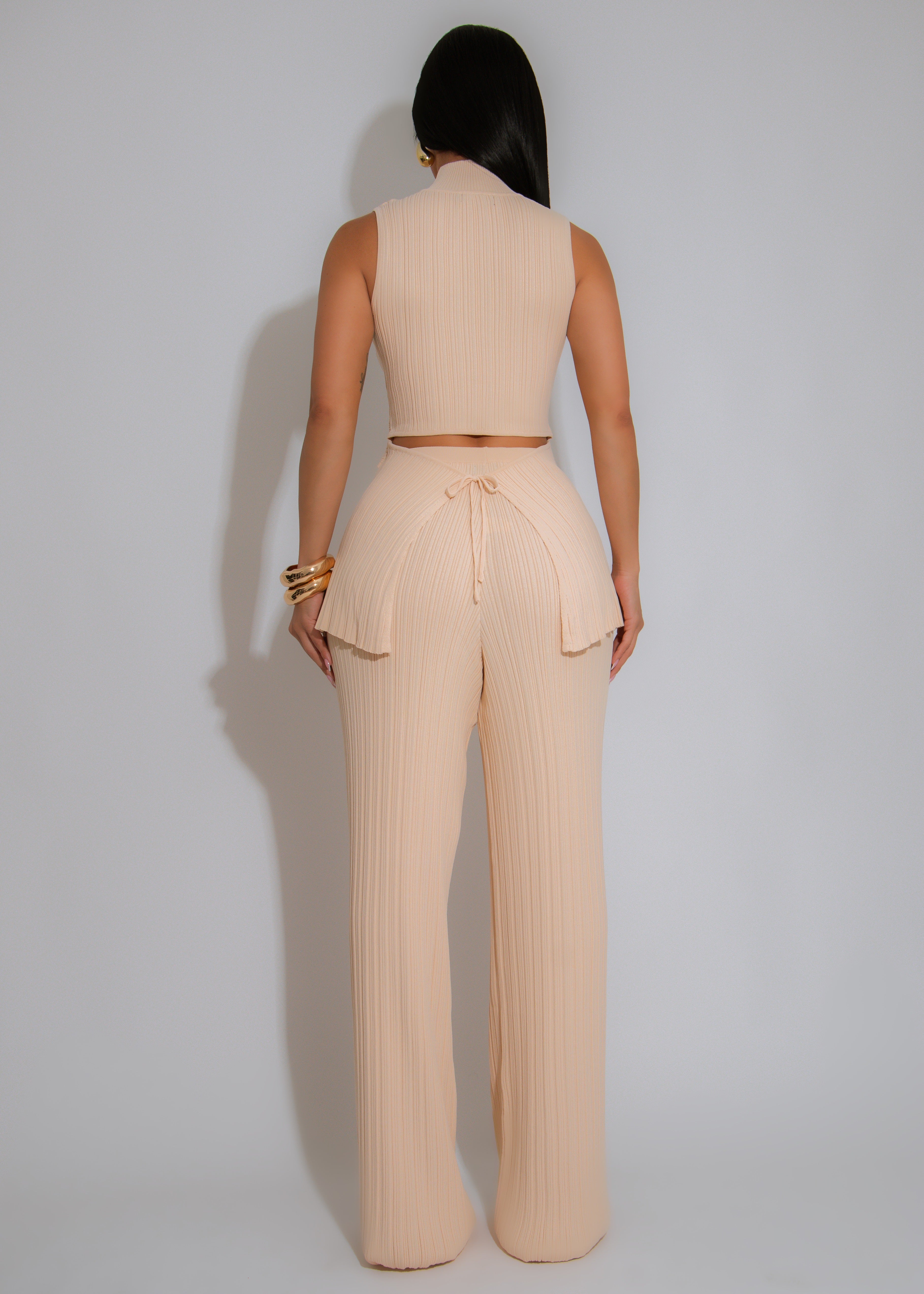 The Draped Aura Ribbed Pant Set Nude