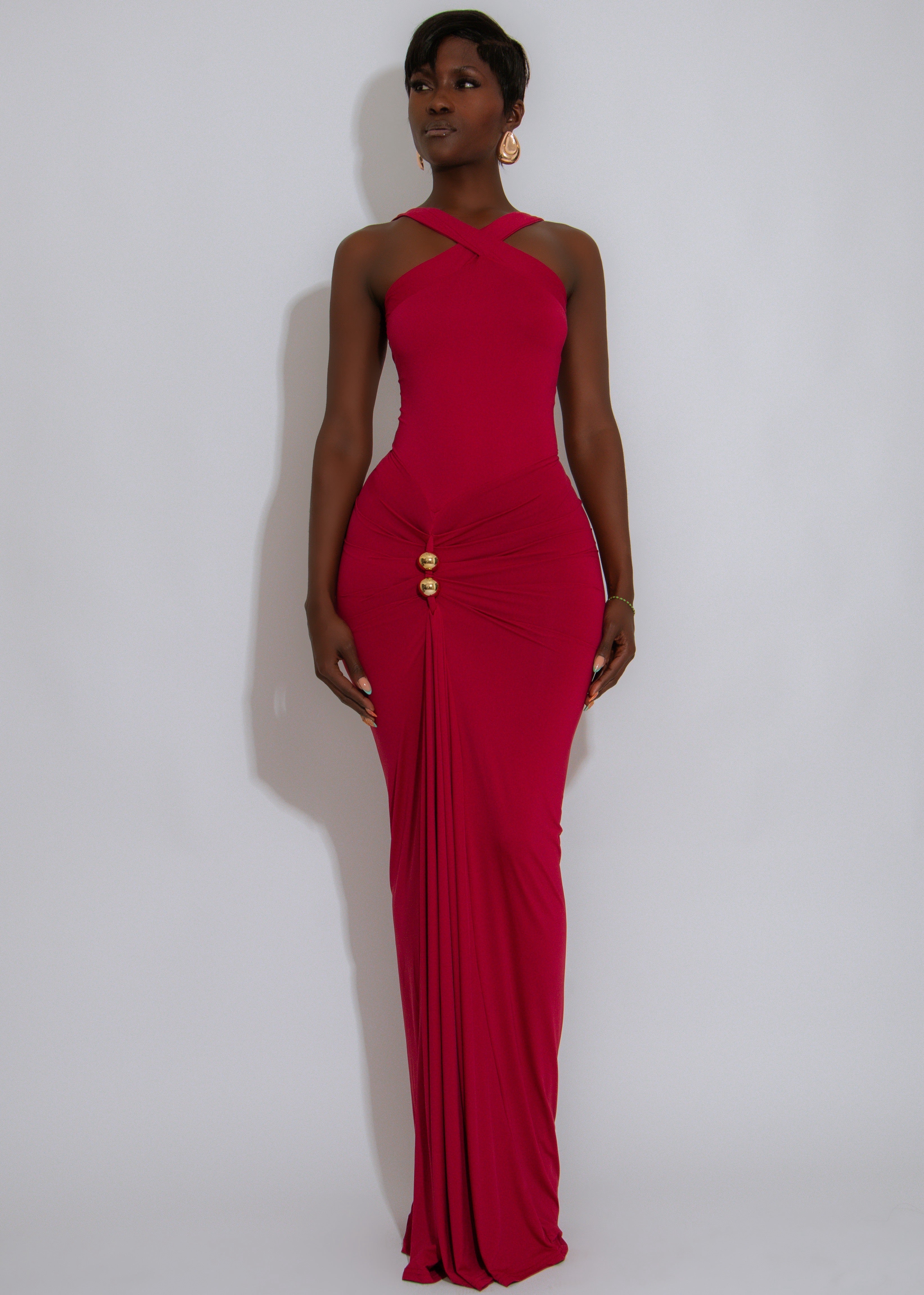 Adorable Affair Ruched Maxi Dress Burgundy