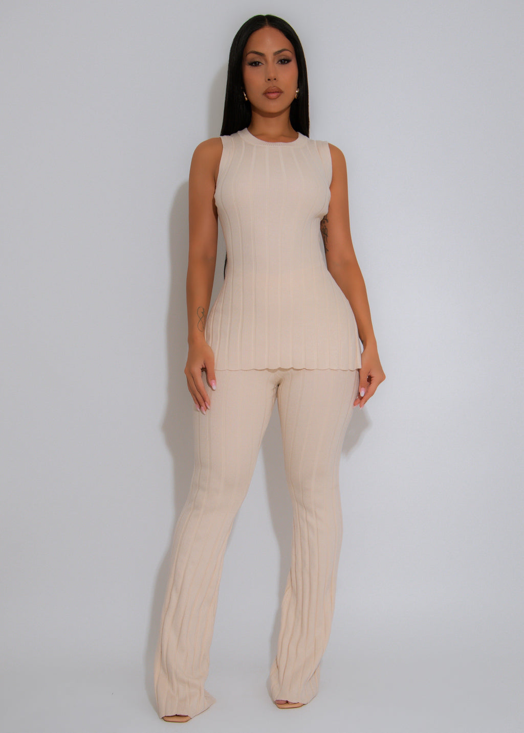 Sculpted Lines Ribbed Pant Set Nude