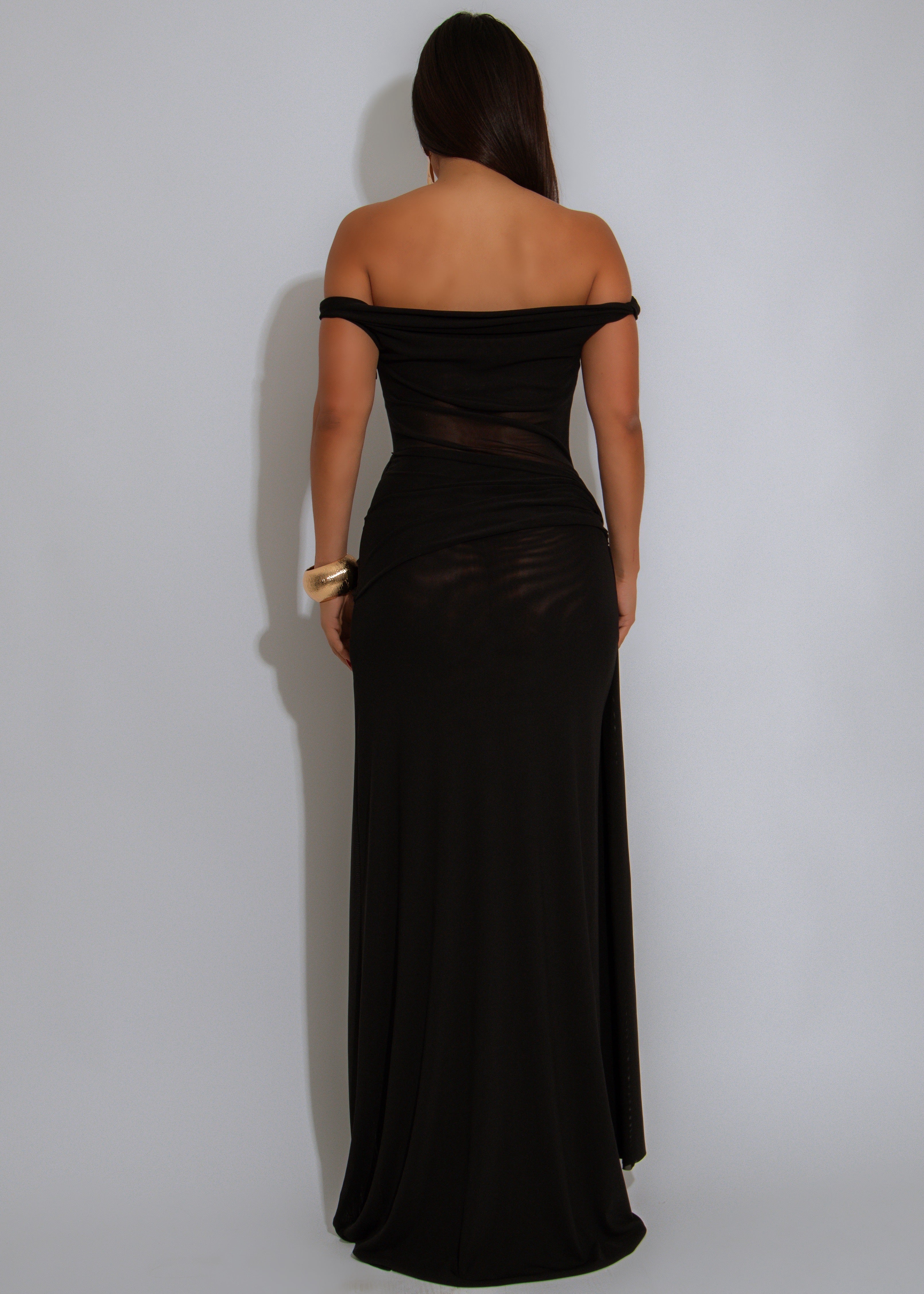 After Dusk Gown Mesh Ruched Maxi Dress Black