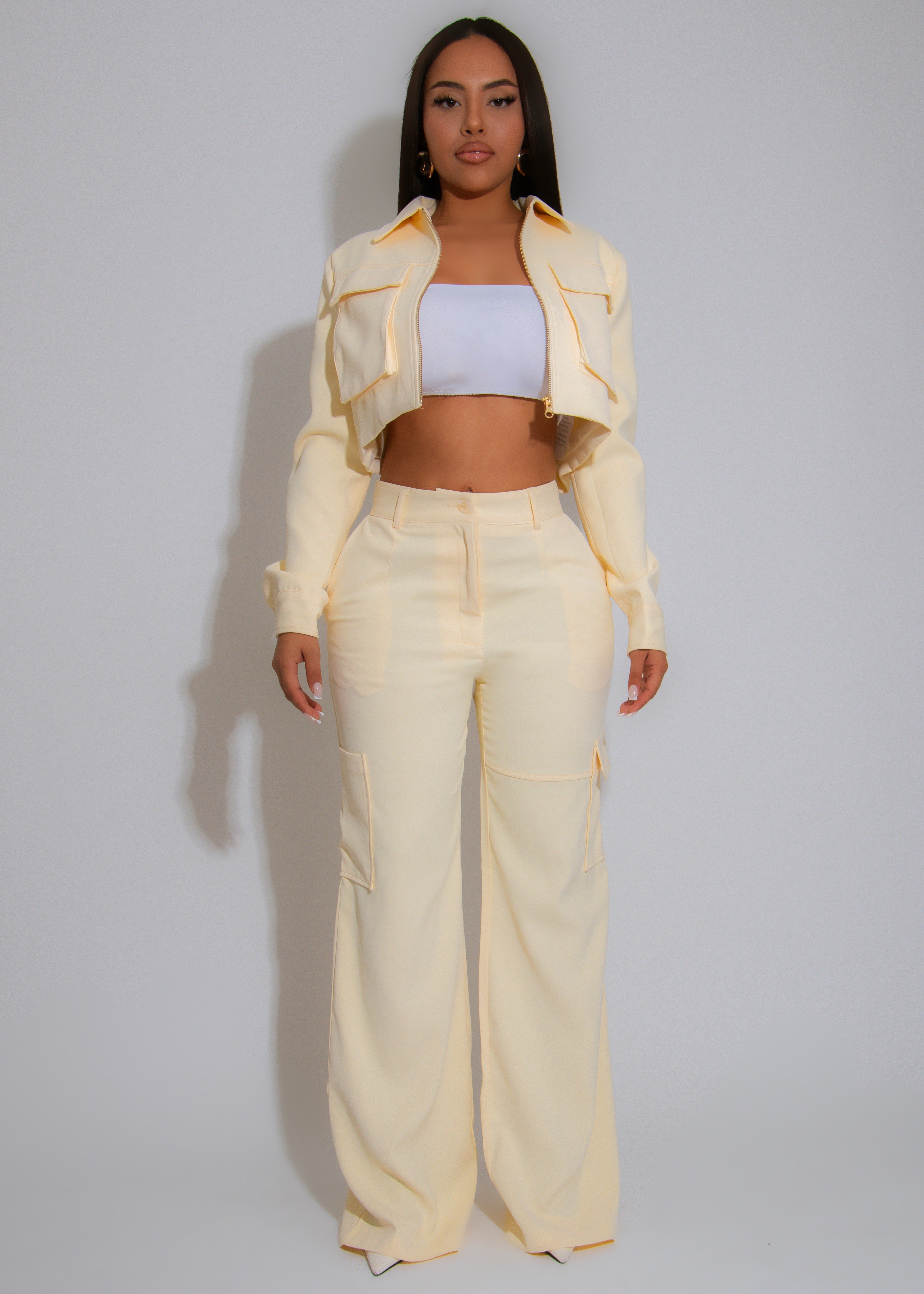 Luxe Utility Cargo Pant Set Yellow