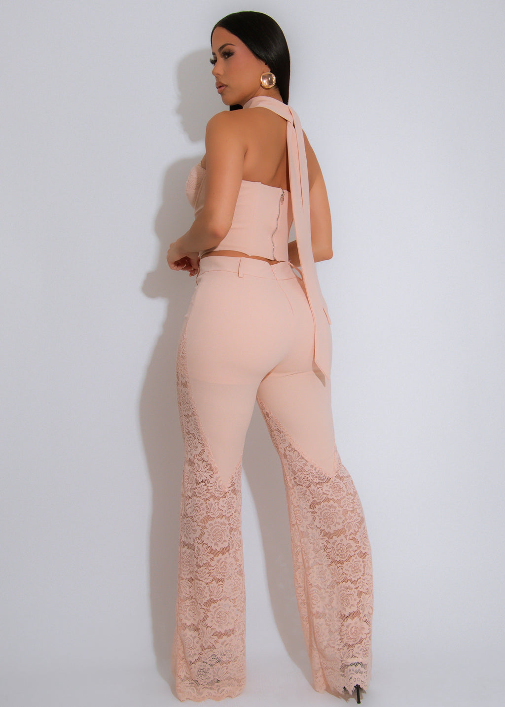 Soft Allure Lace Floral Pant Set Pink