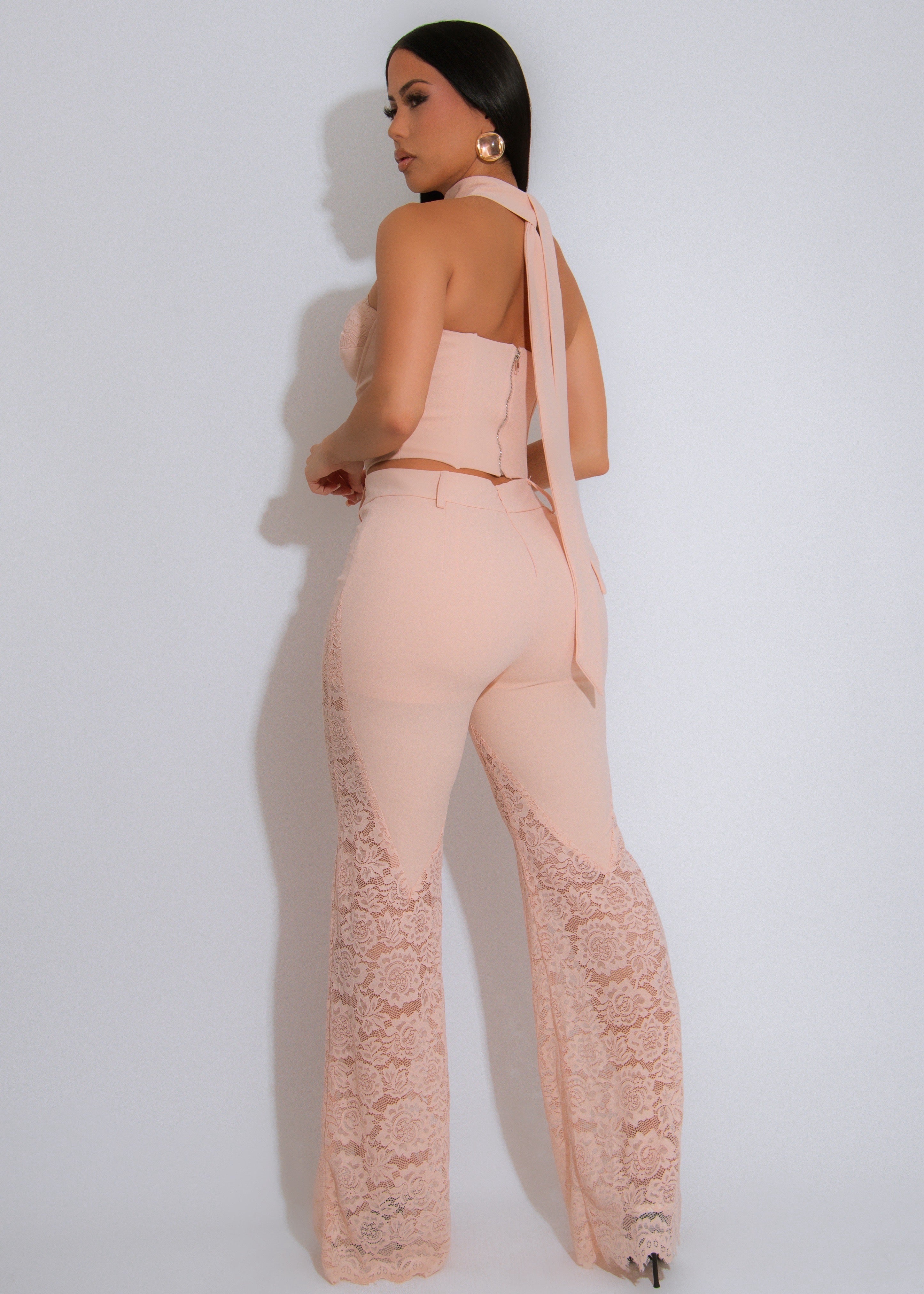 Soft Allure Lace Floral Pant Set Pink