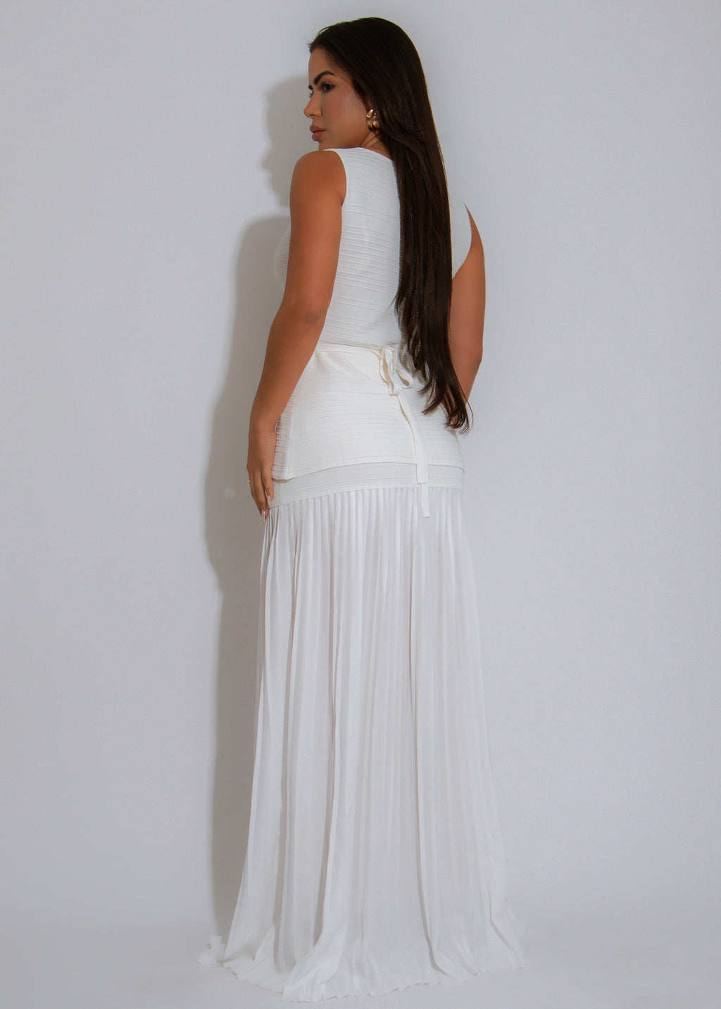Pleated Grace Ribbed Skirt Set White