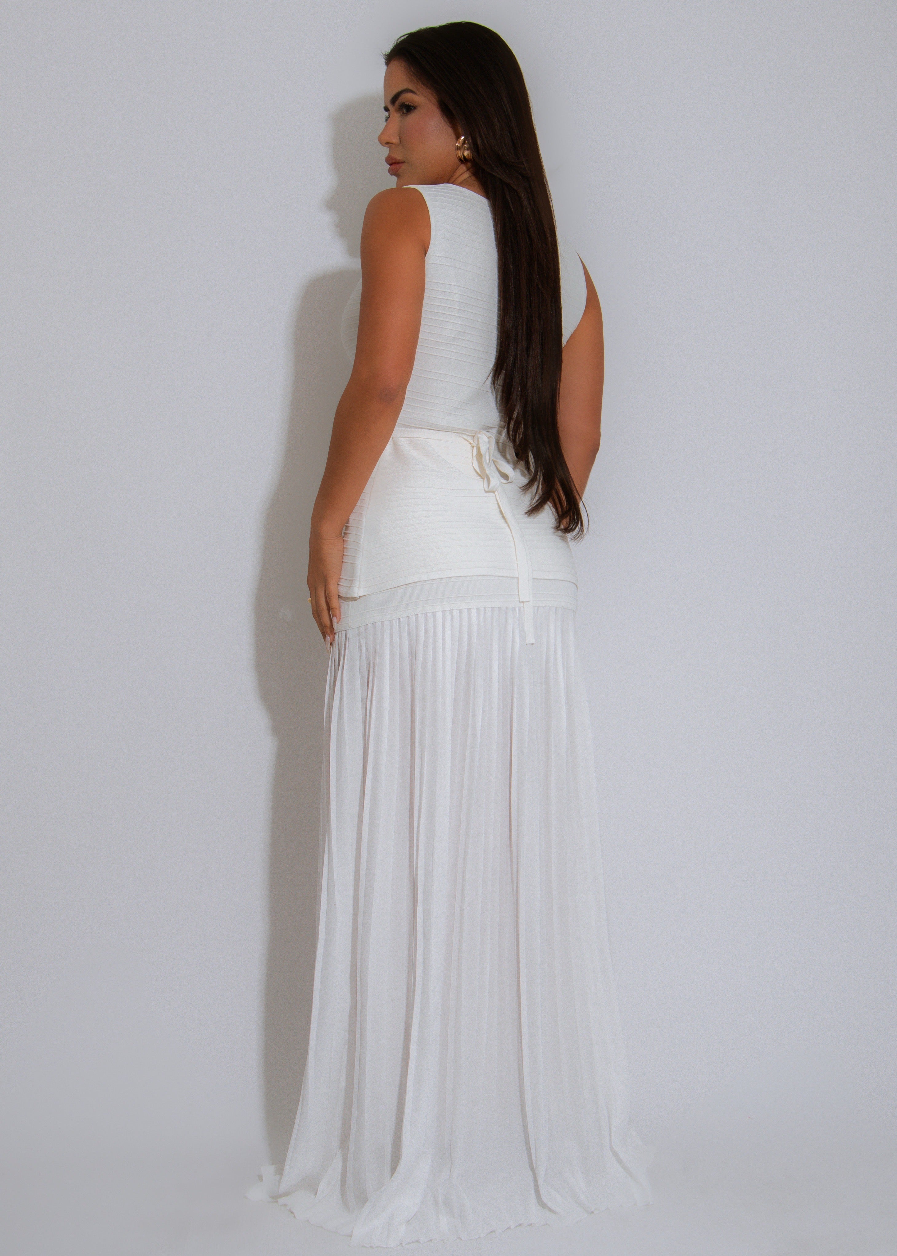Pleated Grace Ribbed Skirt Set White