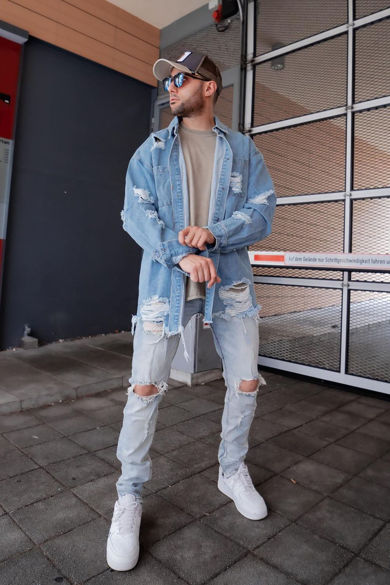 Essential Distressed Denim Woven Top - Light Wash