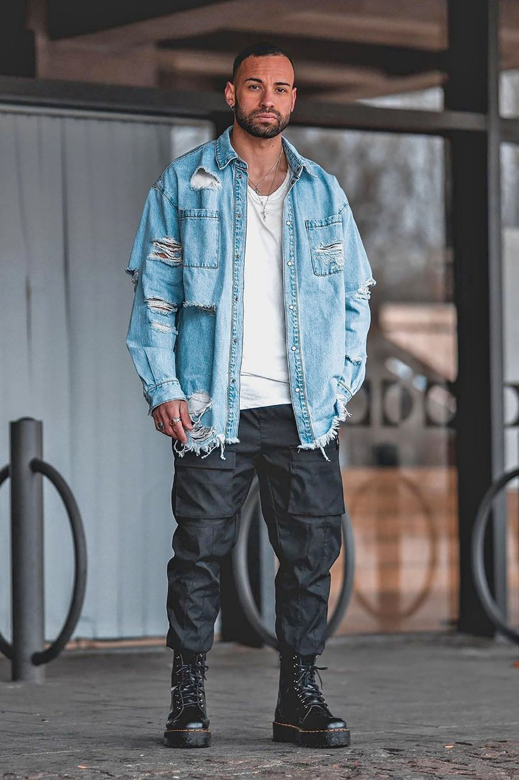 Essential Distressed Denim Woven Top - Light Wash