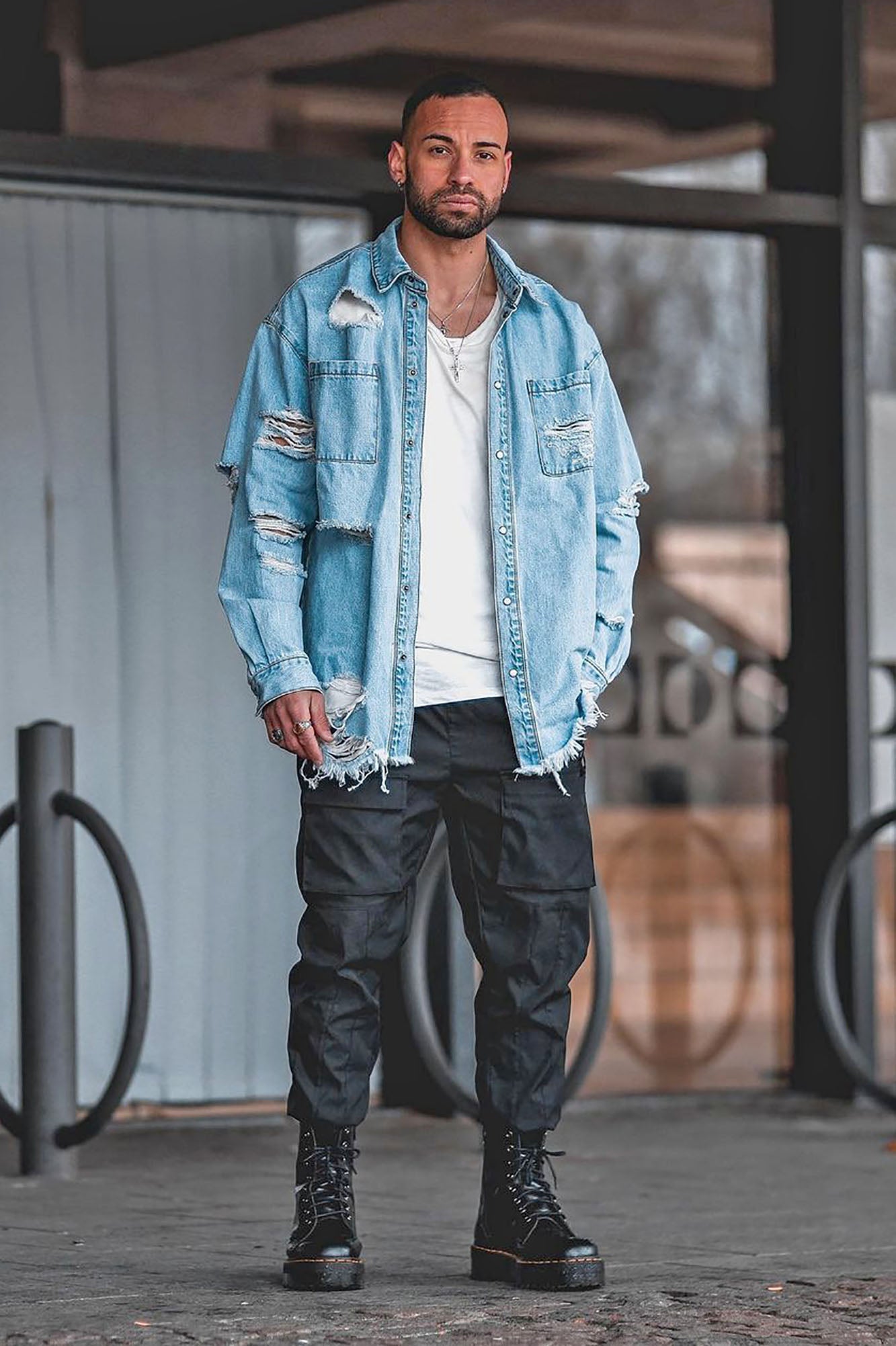 Essential Distressed Denim Woven Top - Light Wash