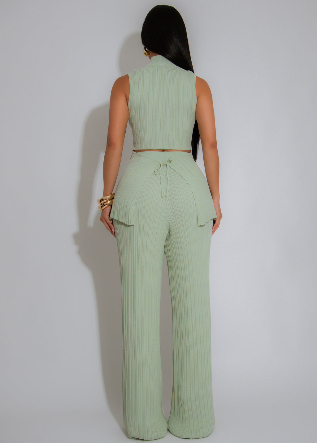 The Draped Aura Ribbed Pant Set Green