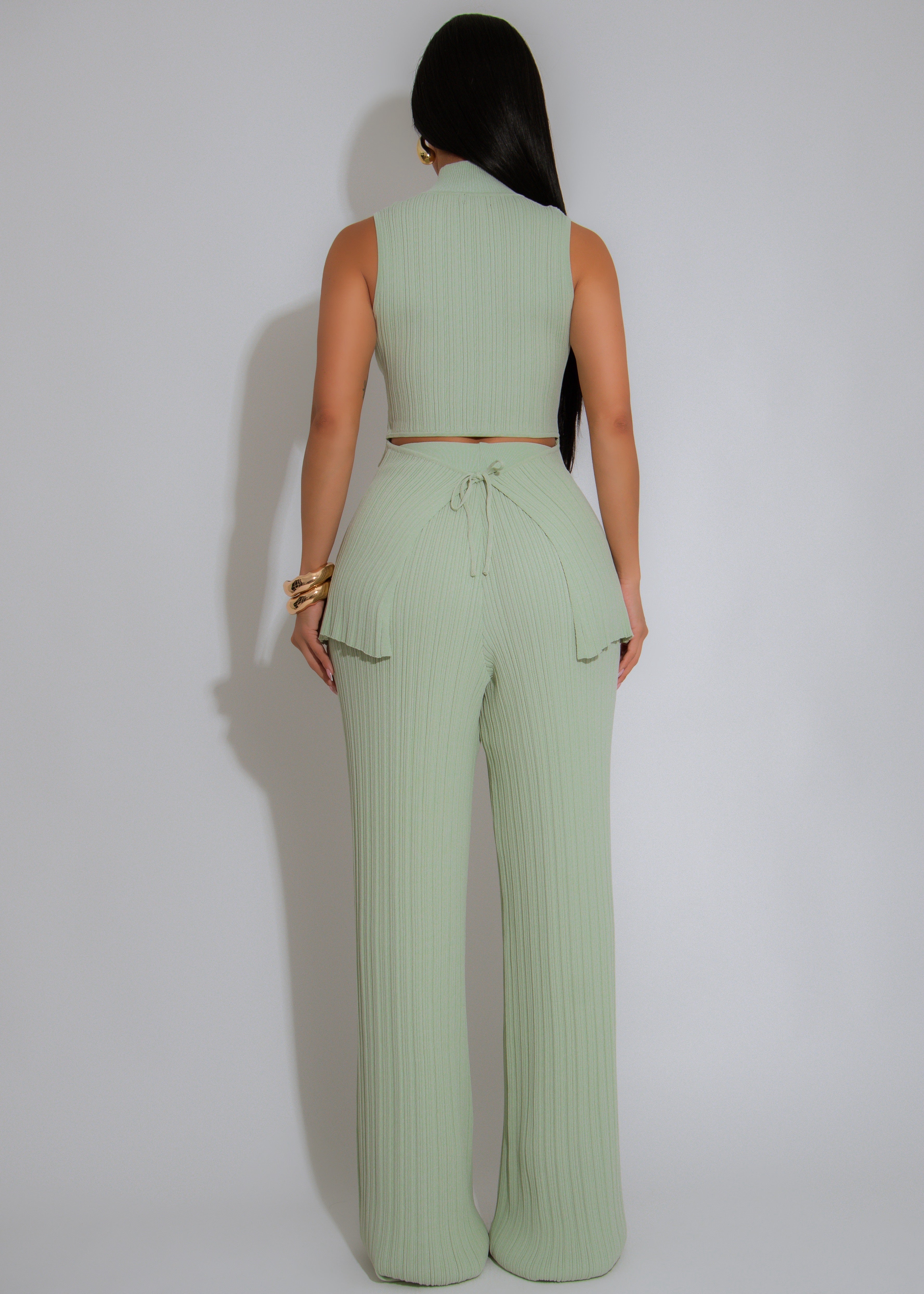 The Draped Aura Ribbed Pant Set Green