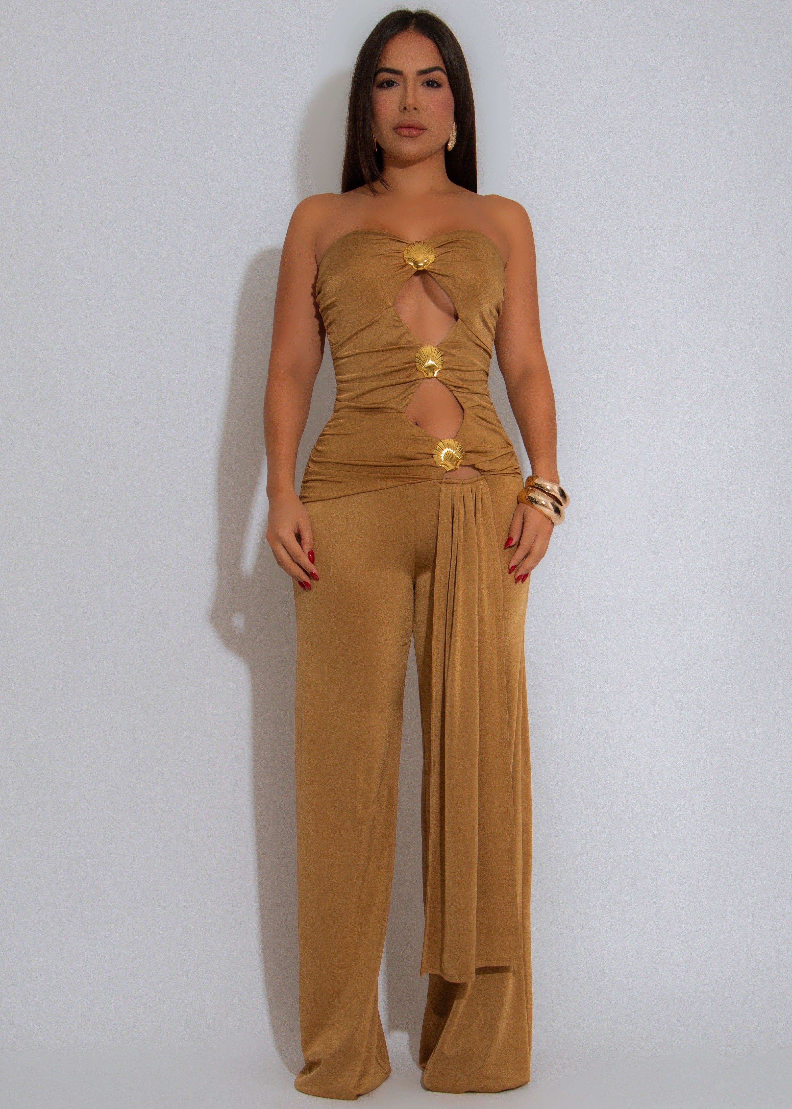 Isla Siren Ruched Jumpsuit Gold
