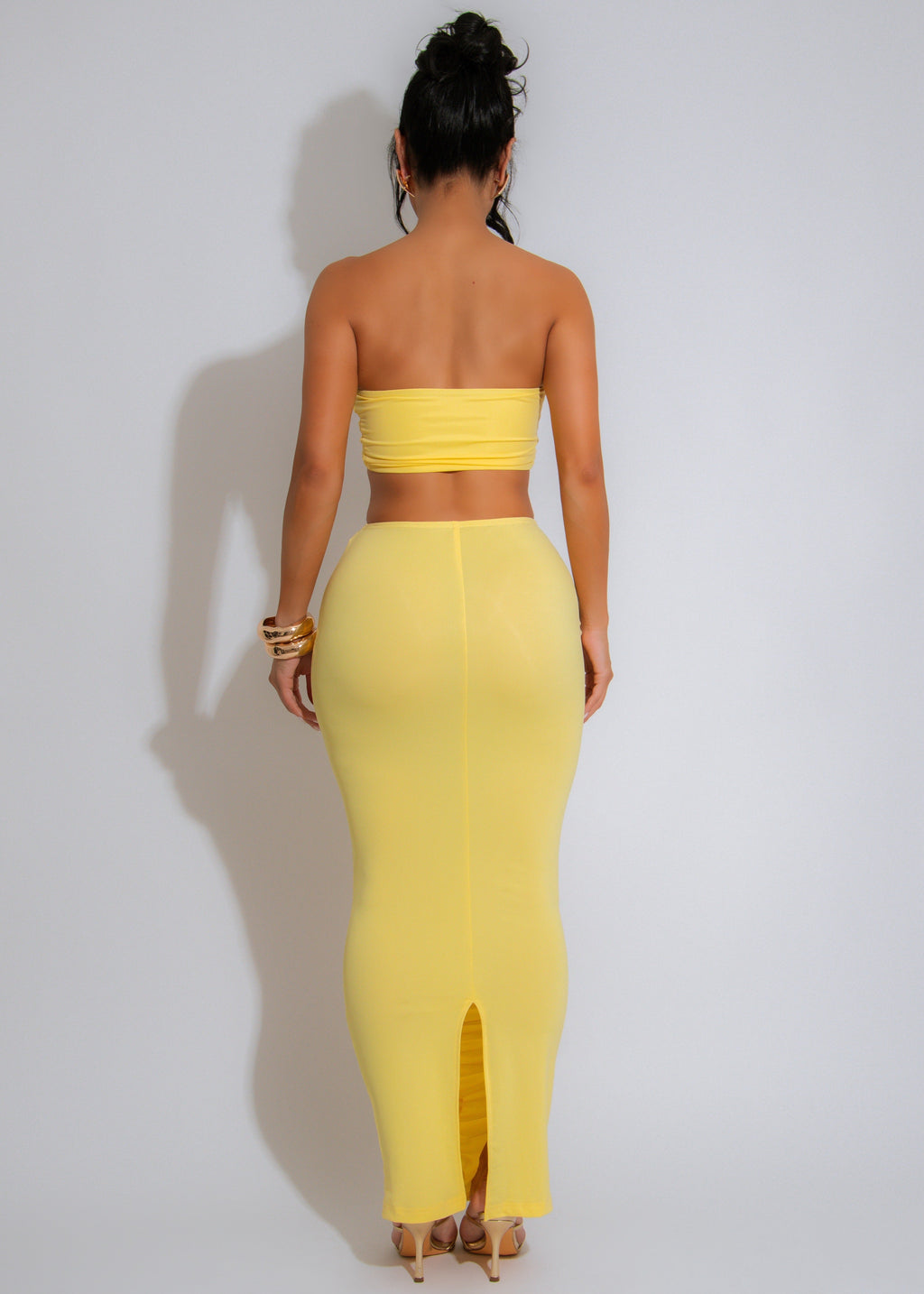Sea Side Goddess Ruched Skirt Set Yellow