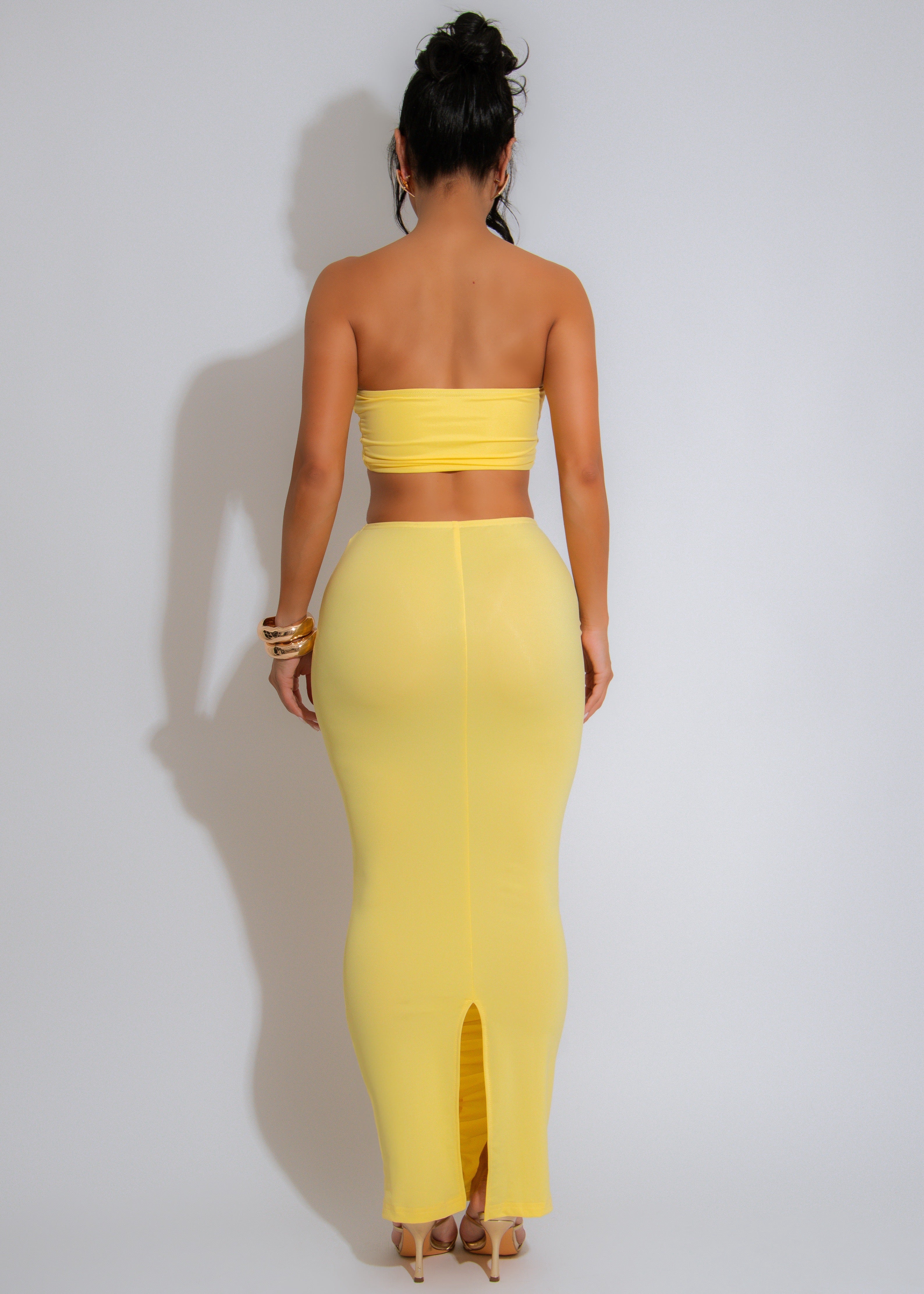 Sea Side Goddess Ruched Skirt Set Yellow