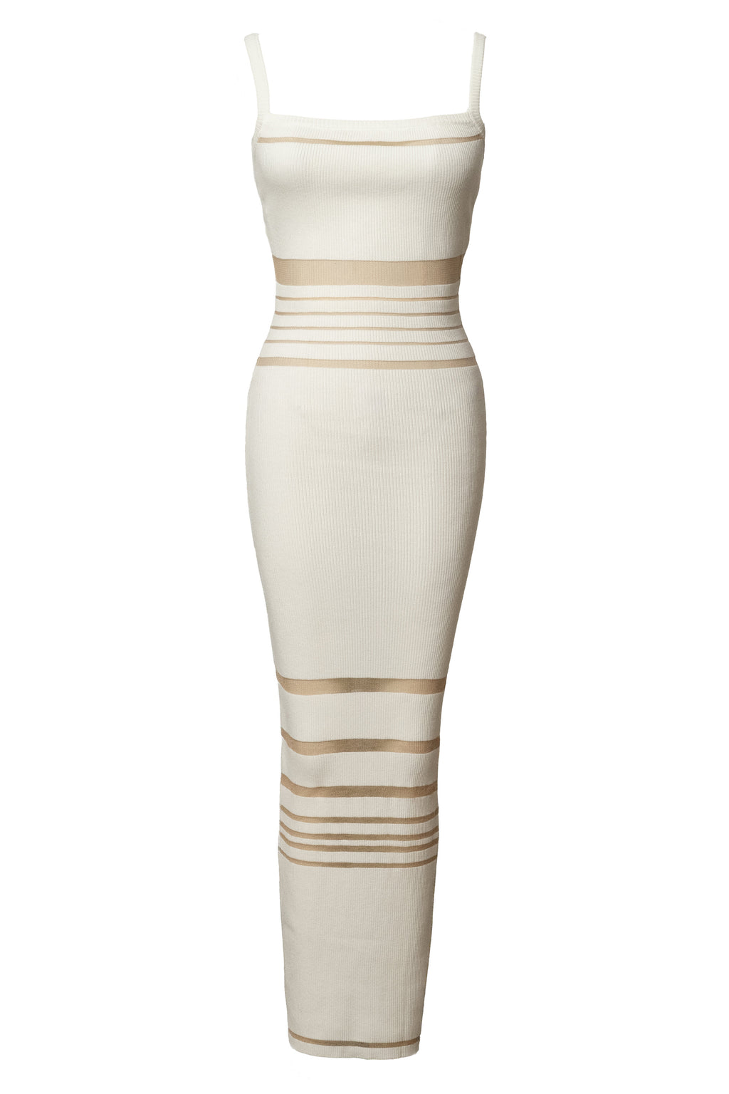 Ivory Striped Rib Knit Dress