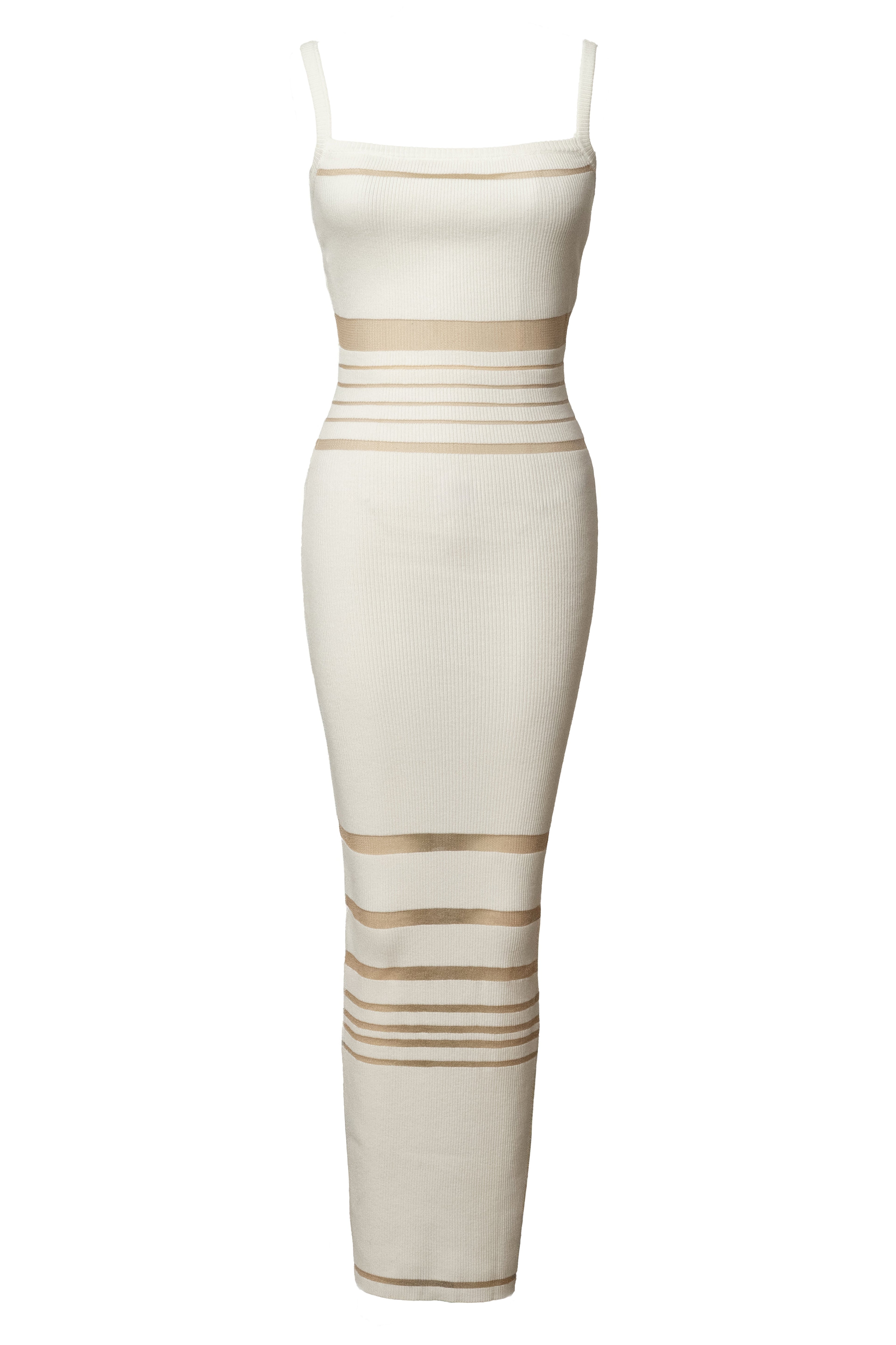 Ivory Striped Rib Knit Dress