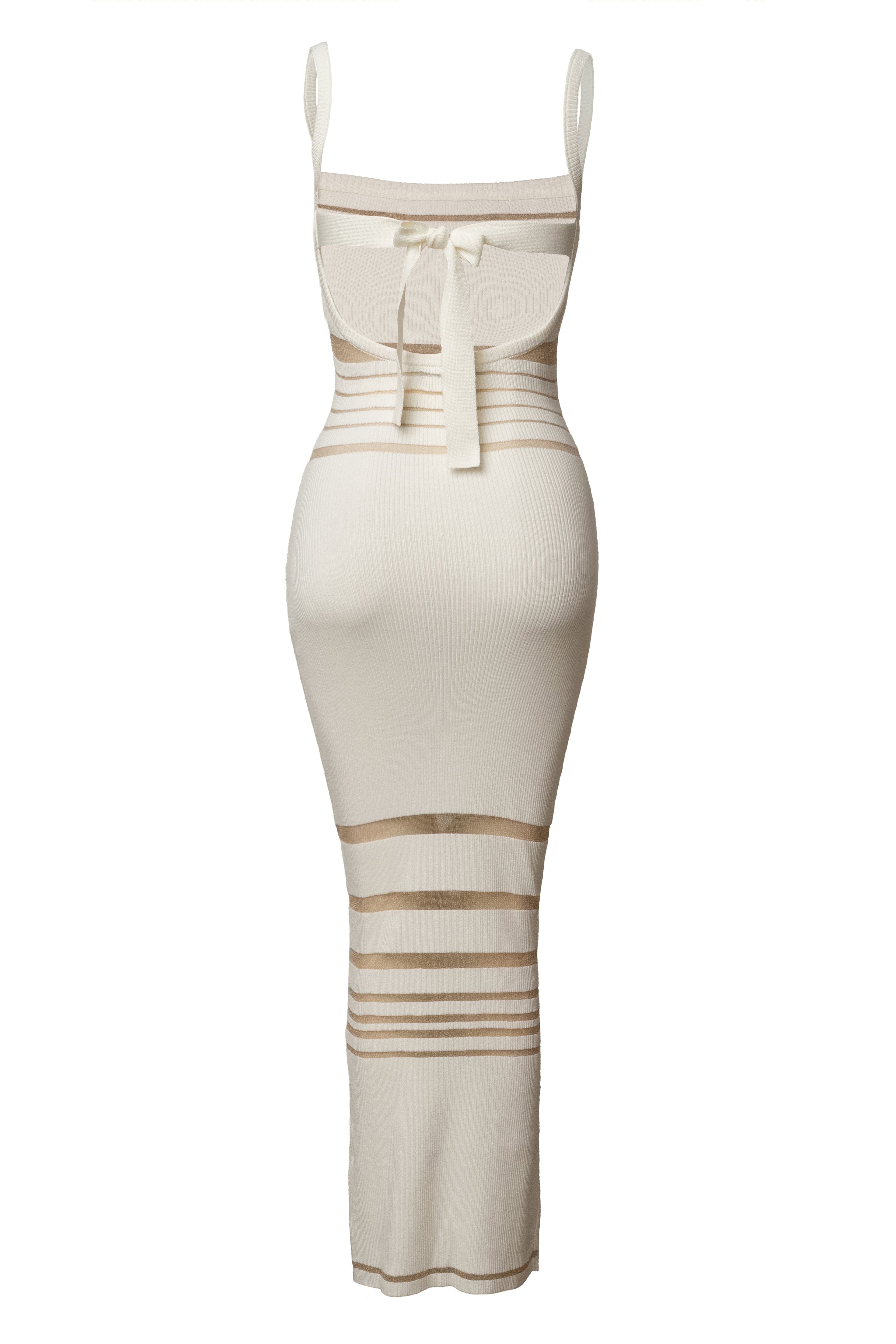 Ivory Striped Rib Knit Dress