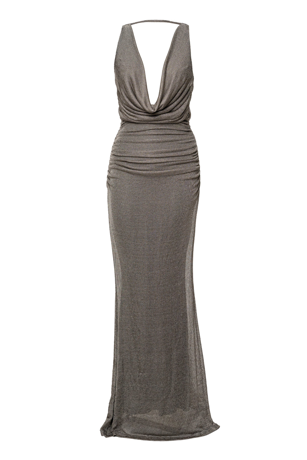 Silver Charmed Metallic Drape Dress