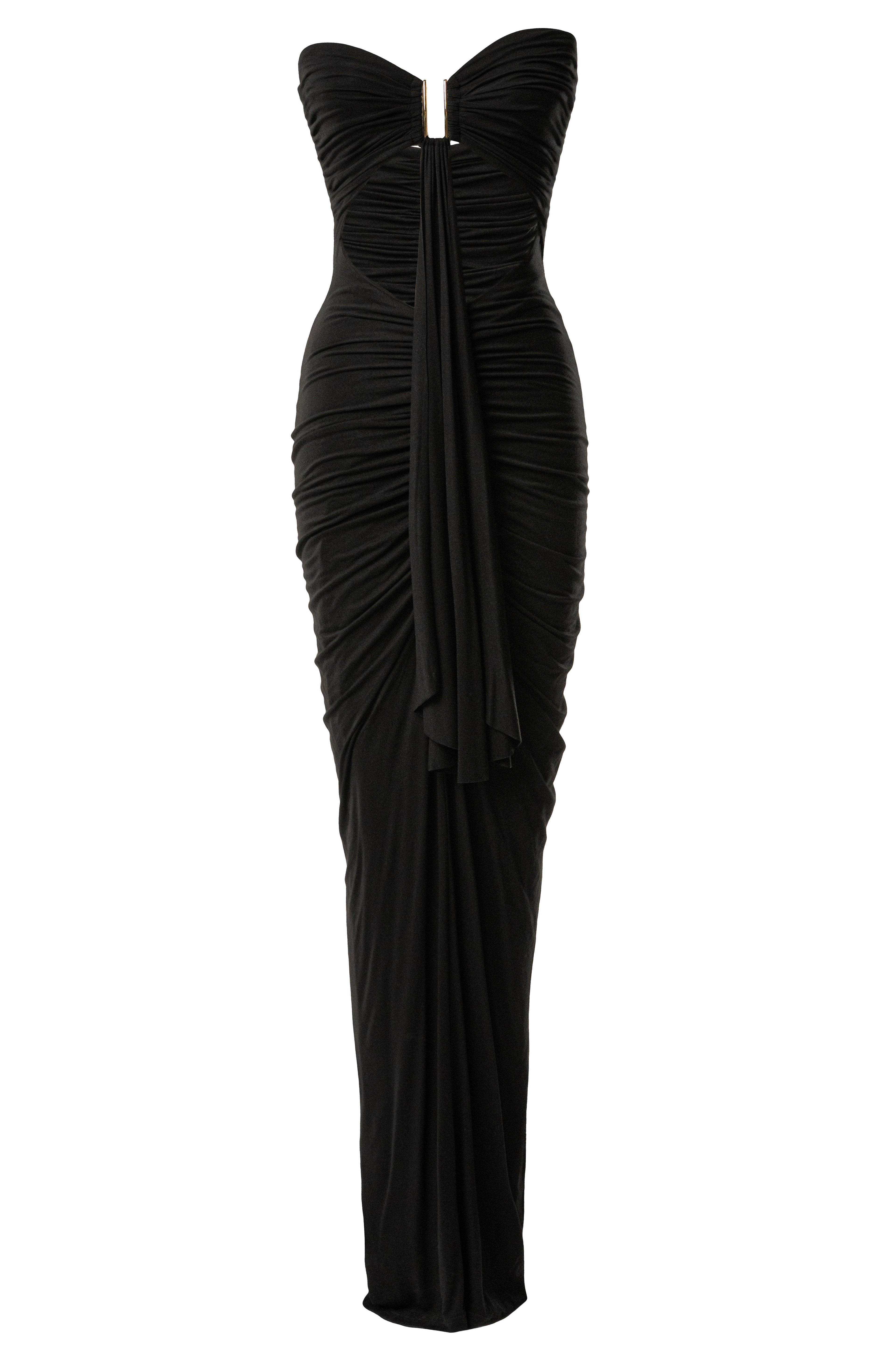 Black Atlantis Drape Maxi Dress