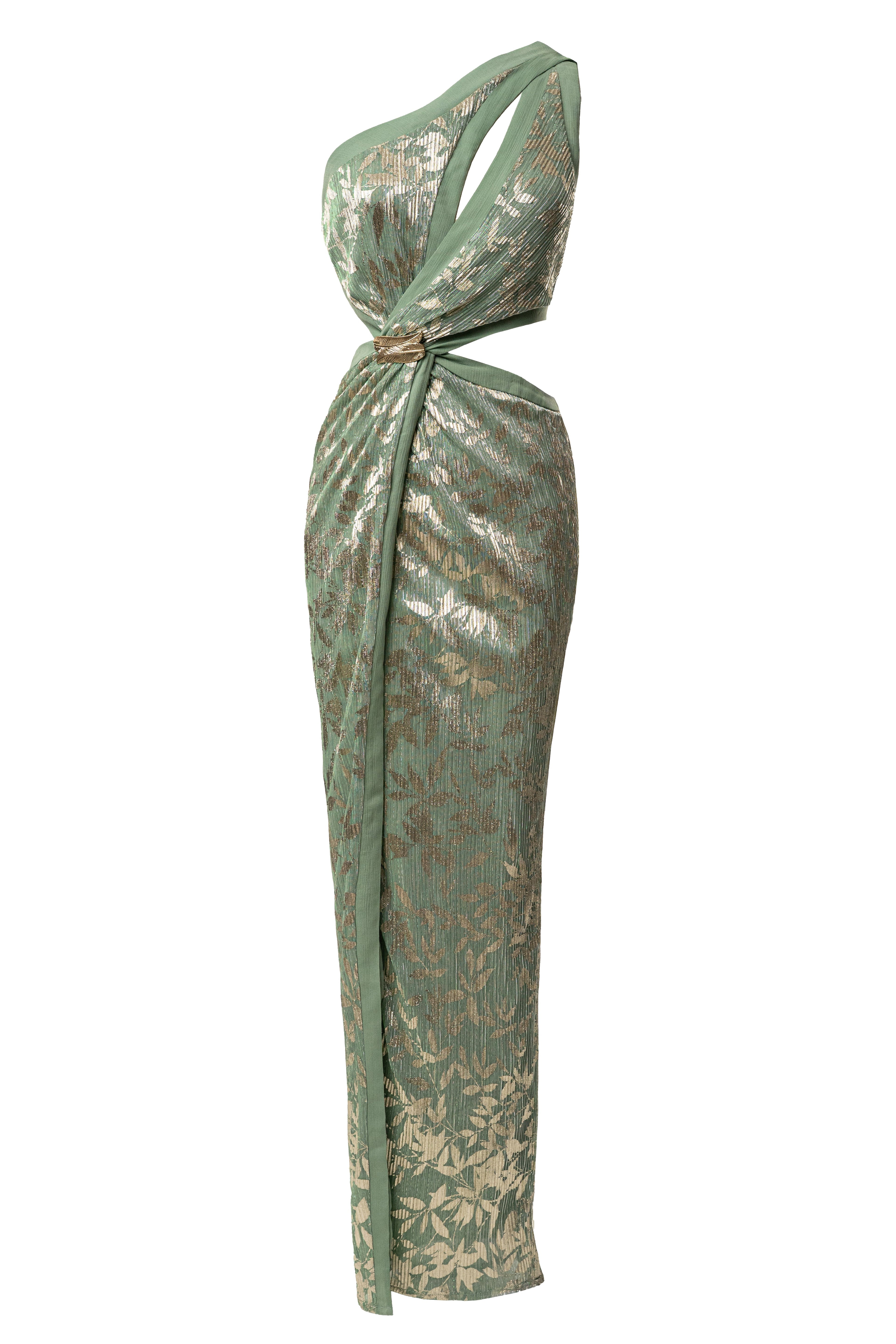 Sage One Shoulder Keyhole Dress