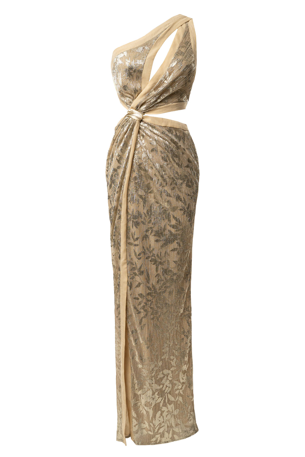 Gold One Shoulder Keyhole Dress