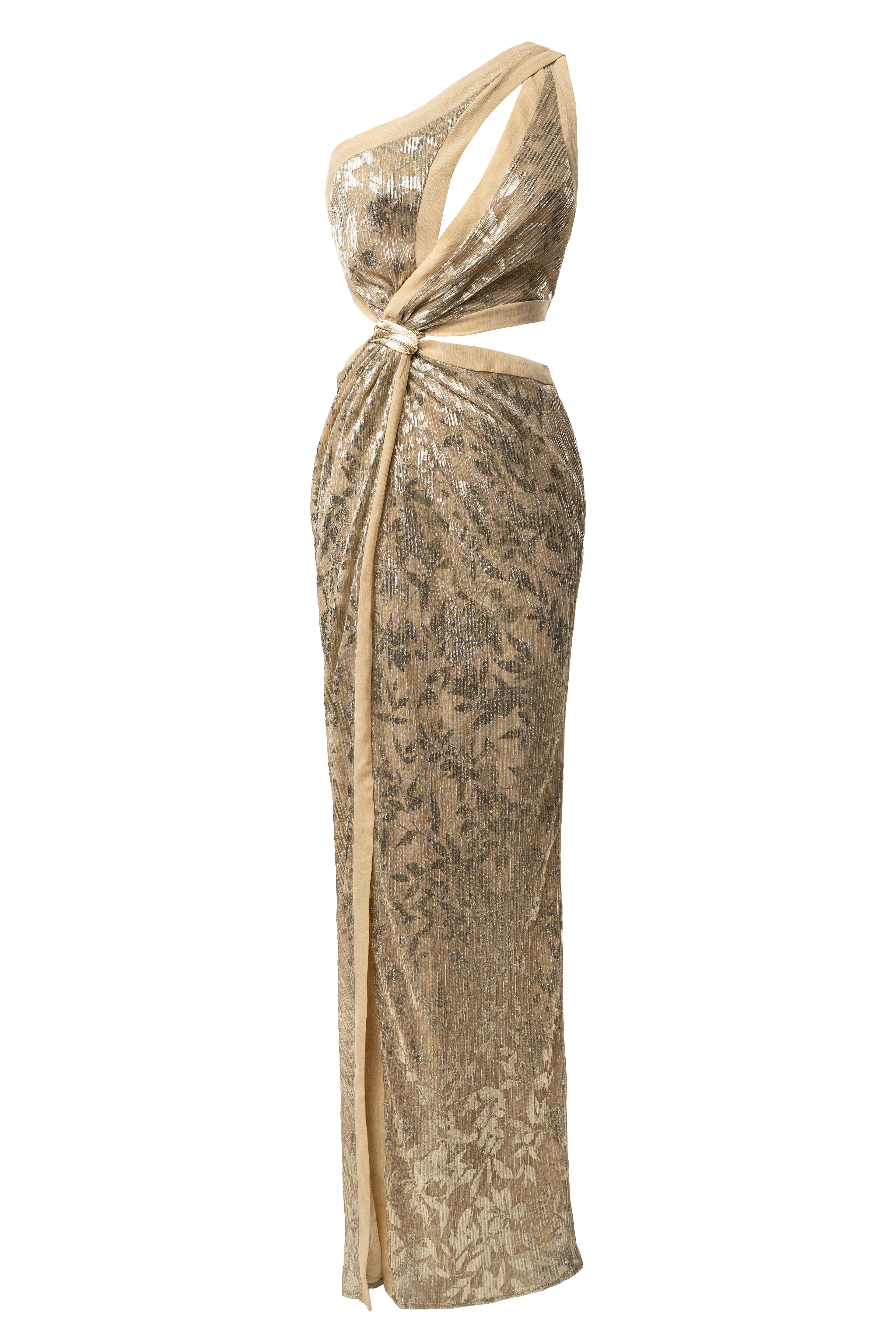 Gold One Shoulder Keyhole Dress