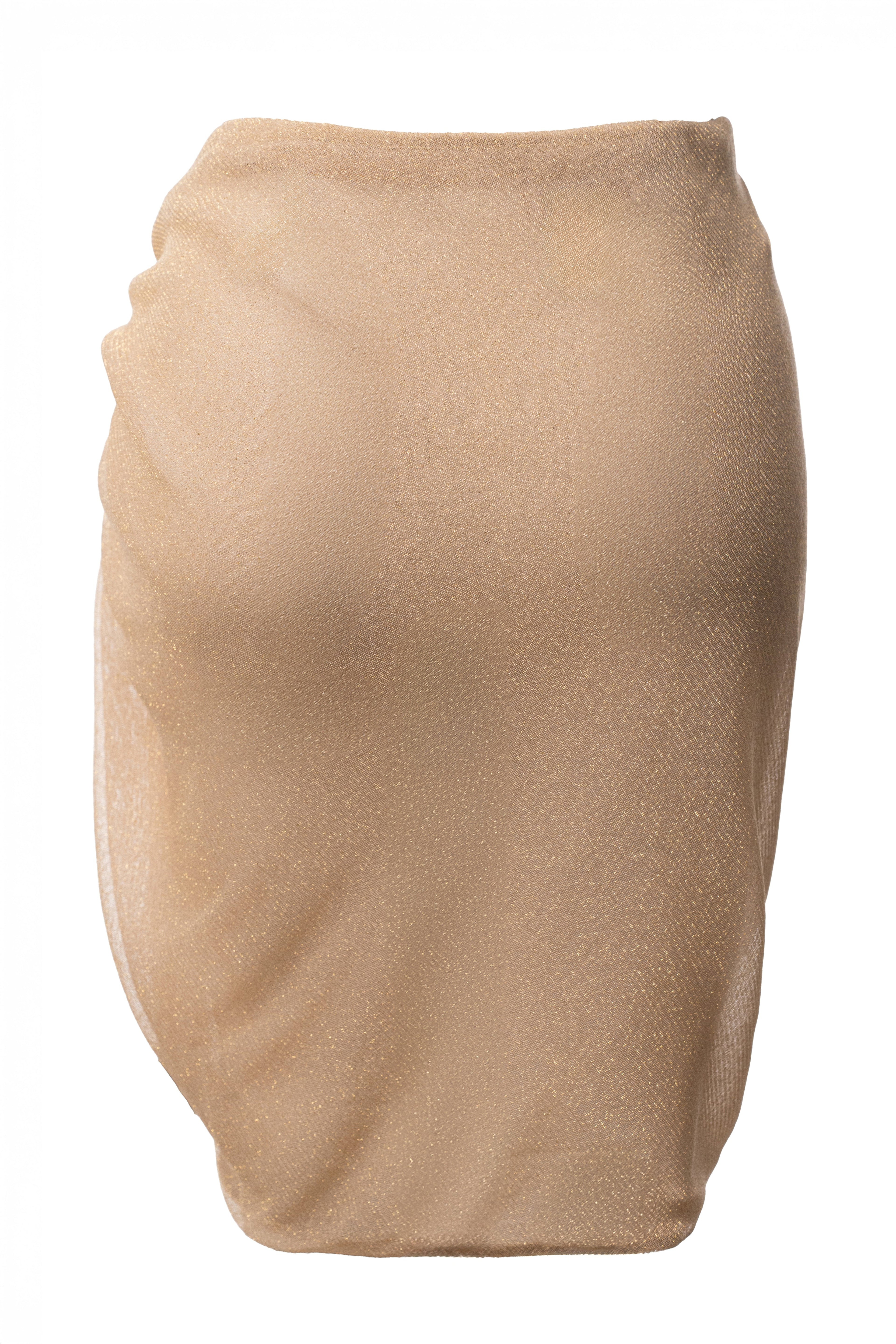 Tan Dreamscape Lurex Knit Mini Skirt