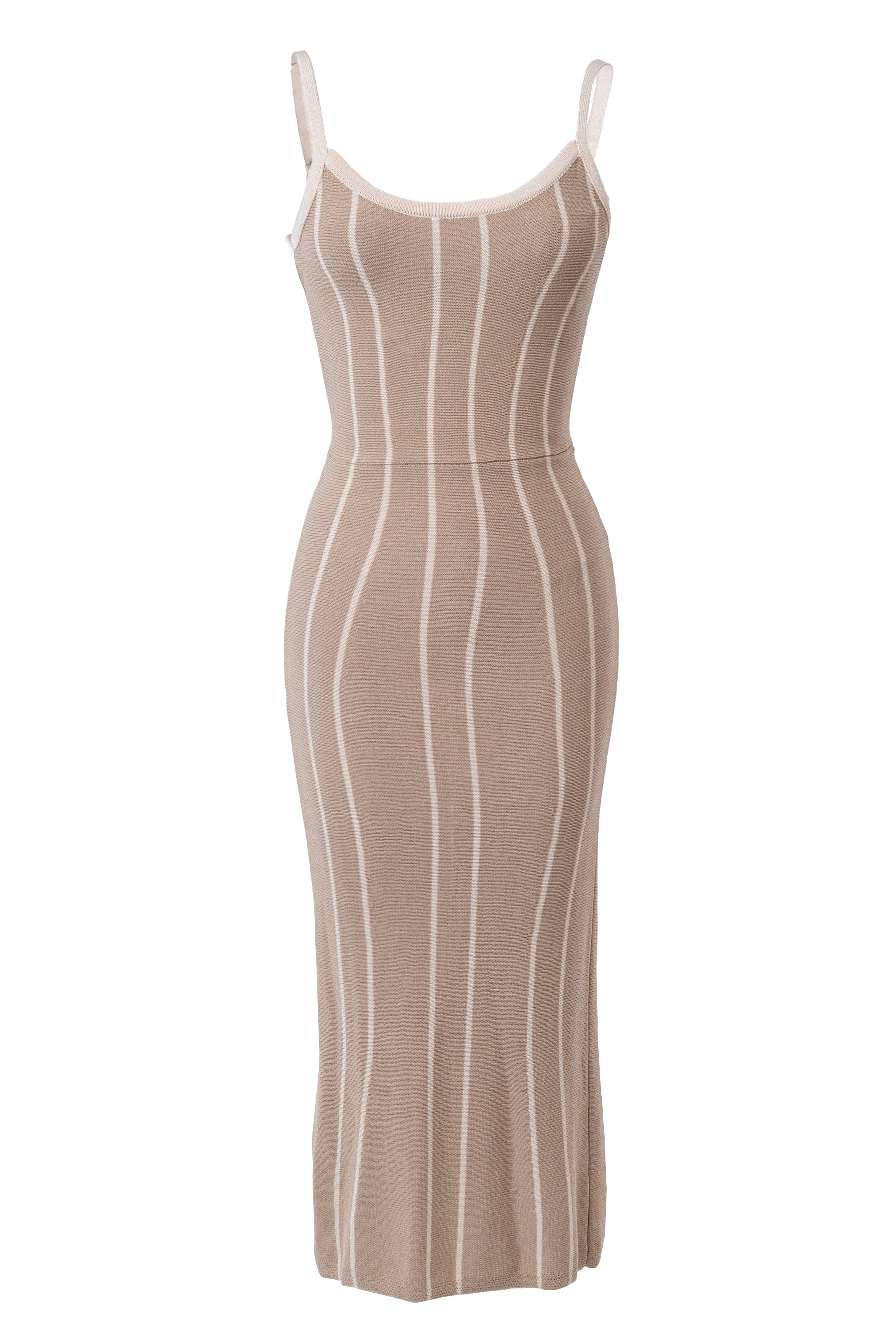 Beige/Ivory Parallel Elegance Midi Dress
