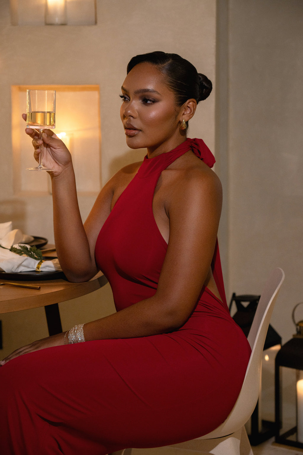 Red Golden Evening Maxi Gown